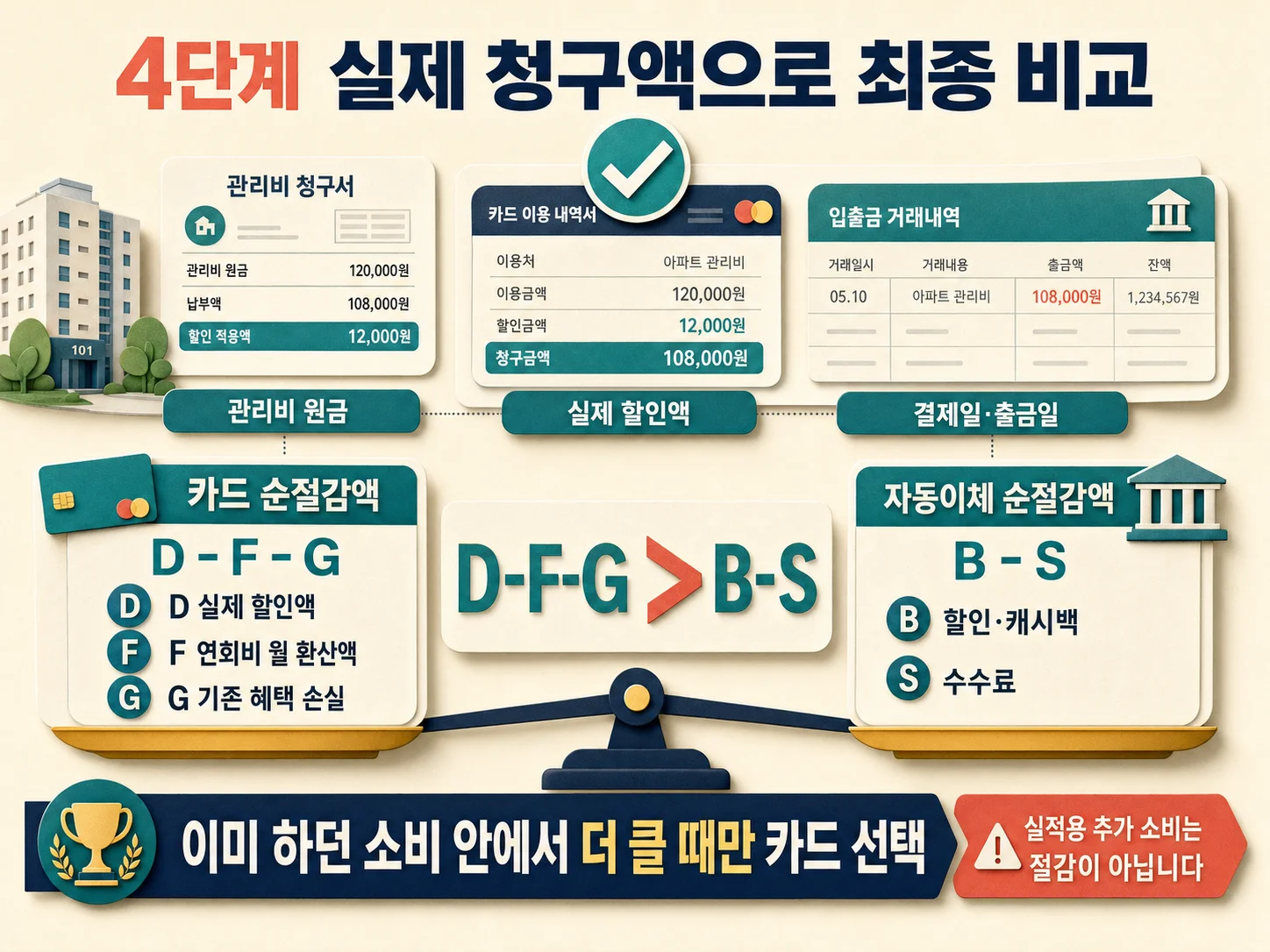 관리비 카드 명세서와 청구서에서 실제 할인액 및 순절감액 확인