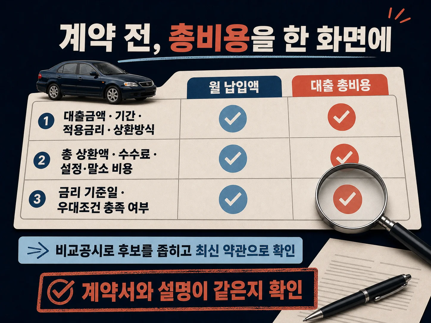 금융감독원 파인과 금융회사 약관으로 중고차 대출 조건을 비교하는 화면
