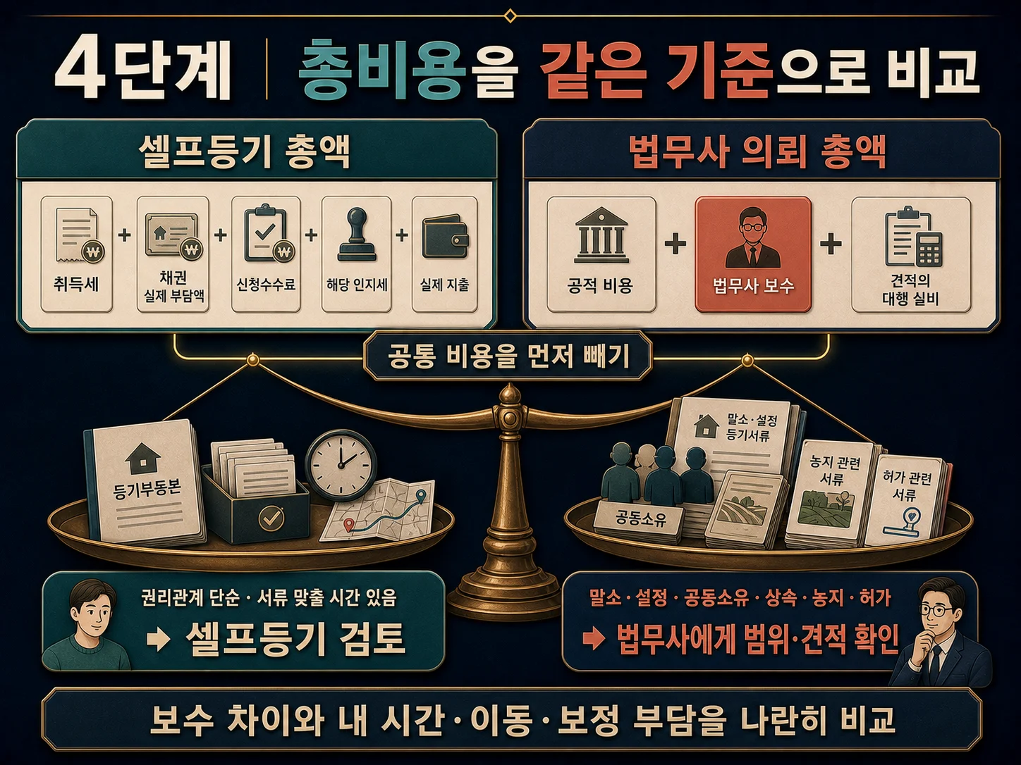 셀프등기와 법무사 의뢰 총비용 계산 및 선택 기준