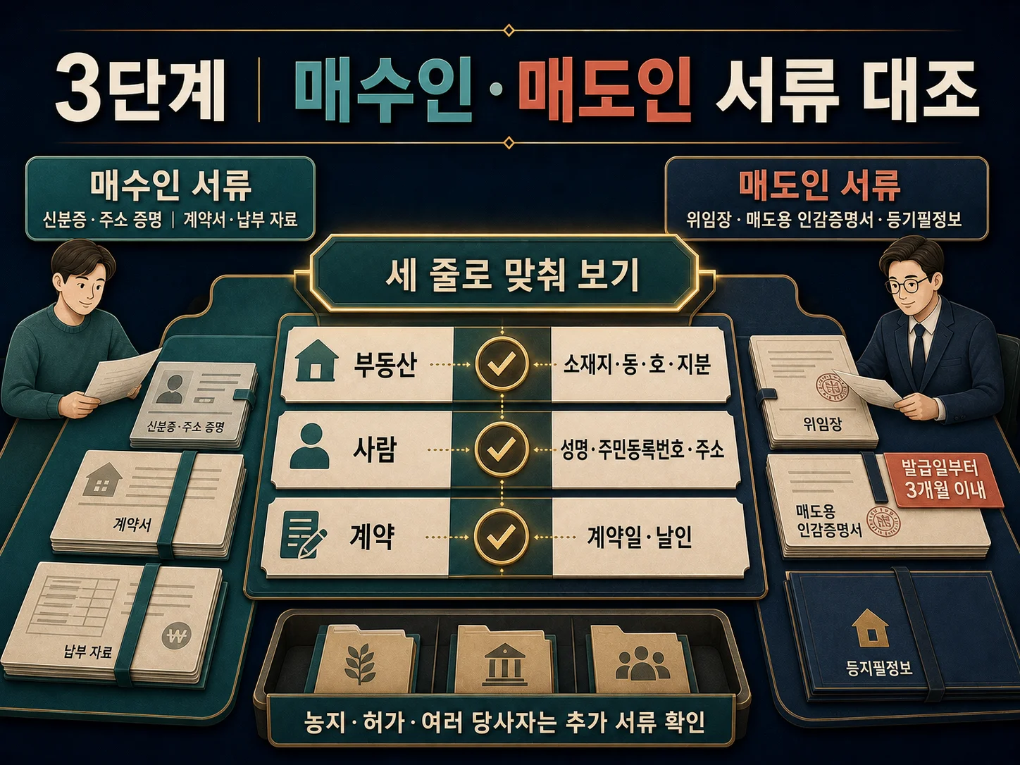 부동산 소유권이전등기 매수인·매도인 준비서류 대조