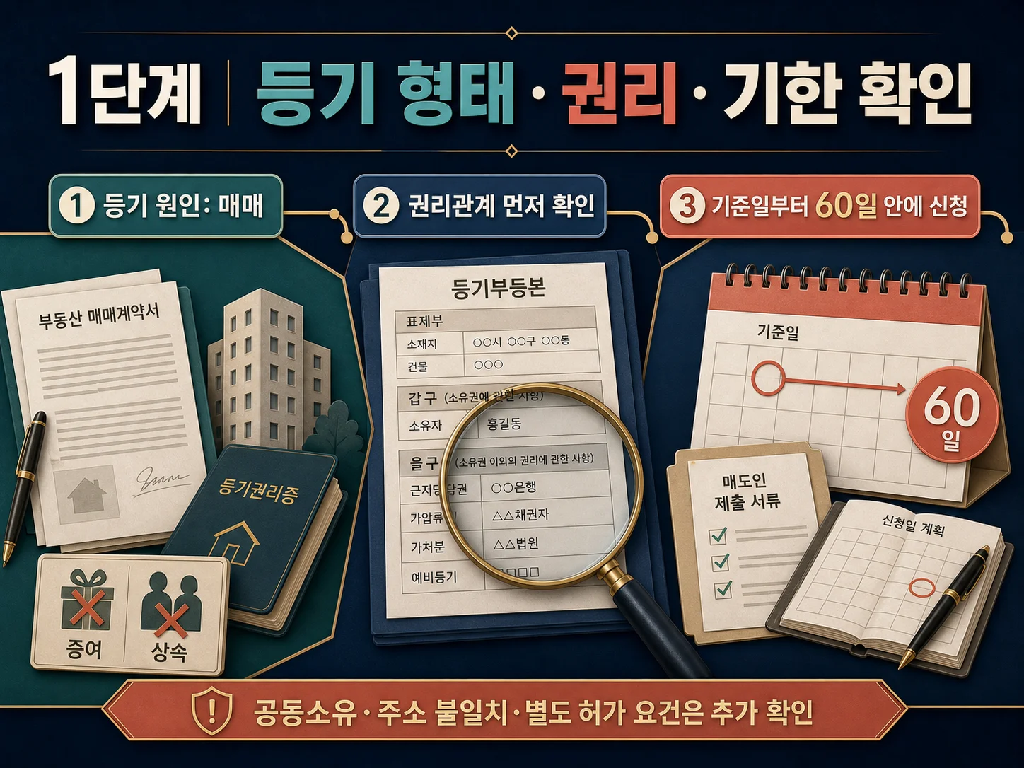 매매 소유권이전등기 권리관계와 신청기한 확인
