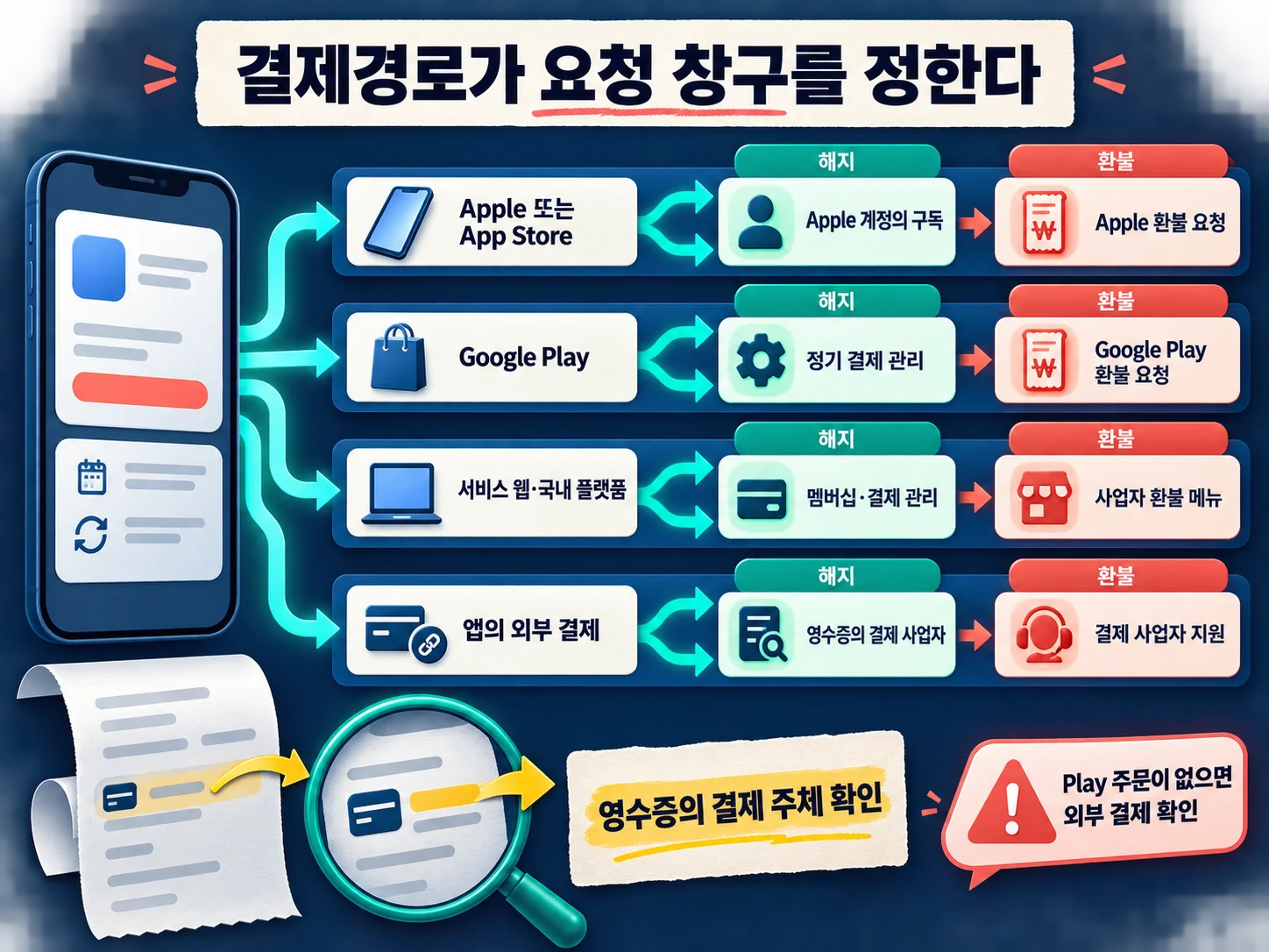 결제경로별 구독 해지와 환불 요청 시작점을 확인하는 안내