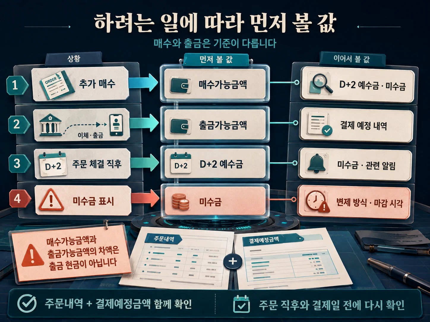 추가 매수·이체 시 예수금과 출금가능금액 확인 기준