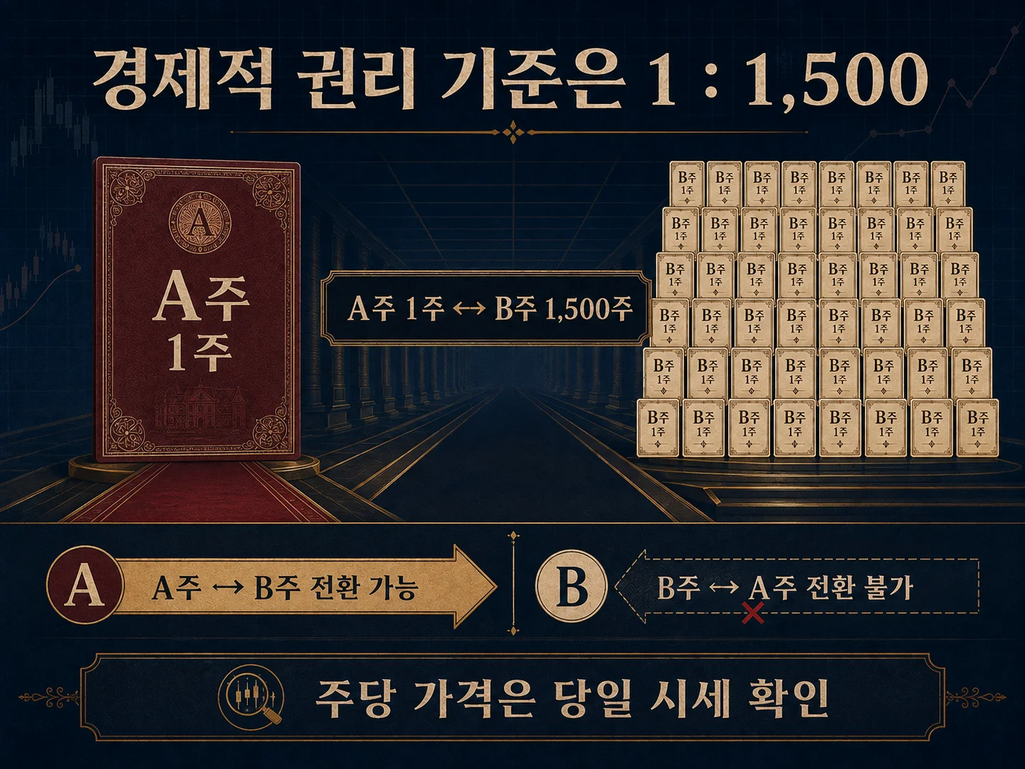 A주와 B주 경제적 권리 1대1500 비교