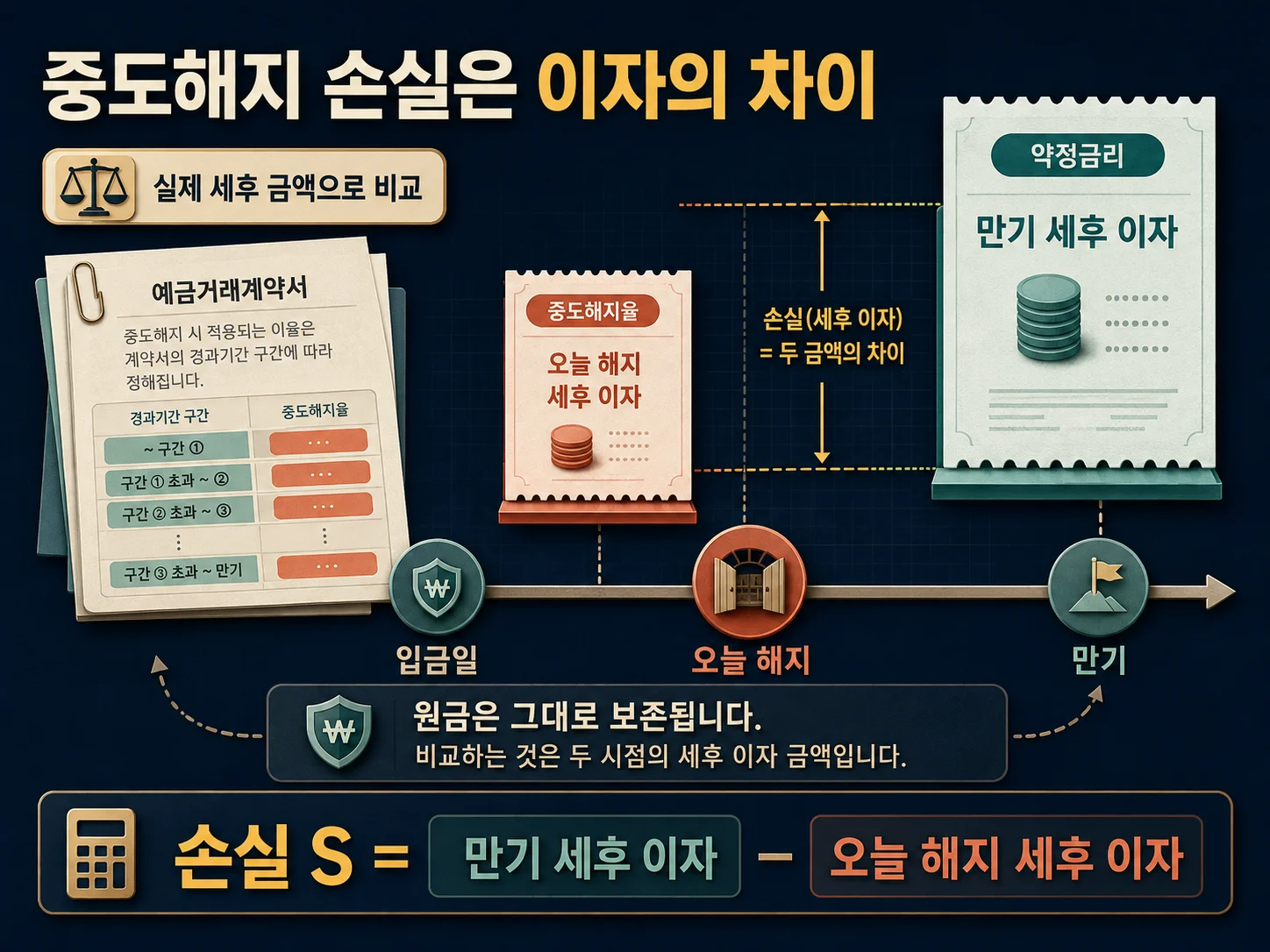 예금 중도해지율과 약정금리 차이 확인