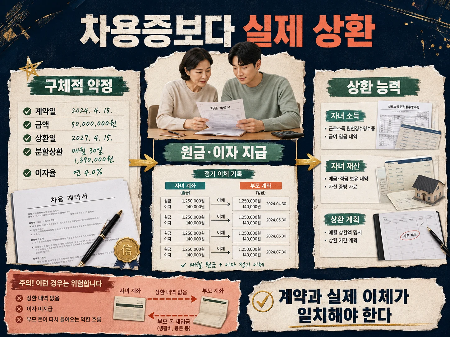 부모 자녀 차용금의 차용증·이자·상환 기록 확인
