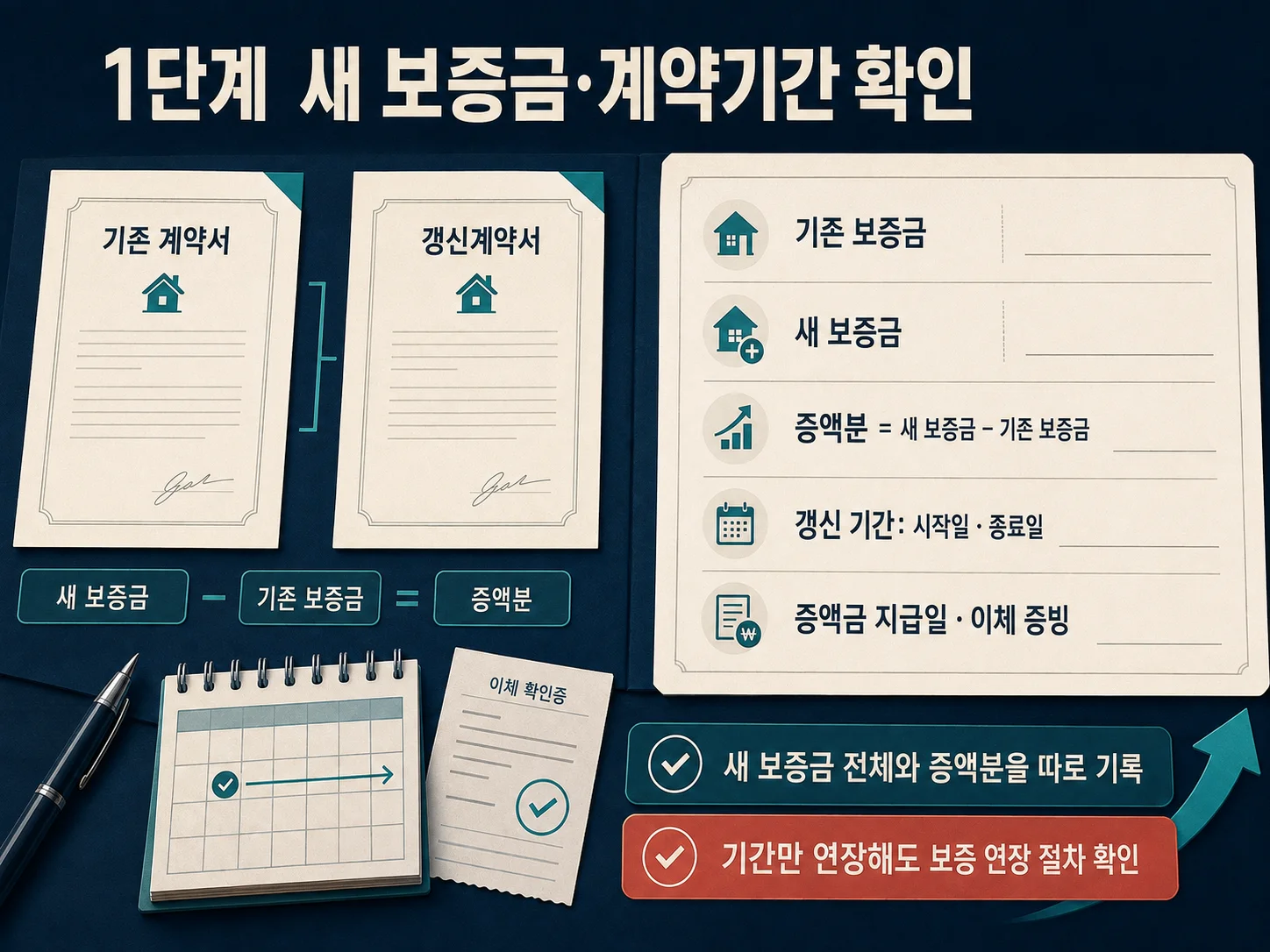 - 갱신계약서의 전세보증금·증액분·계약기간 확인표