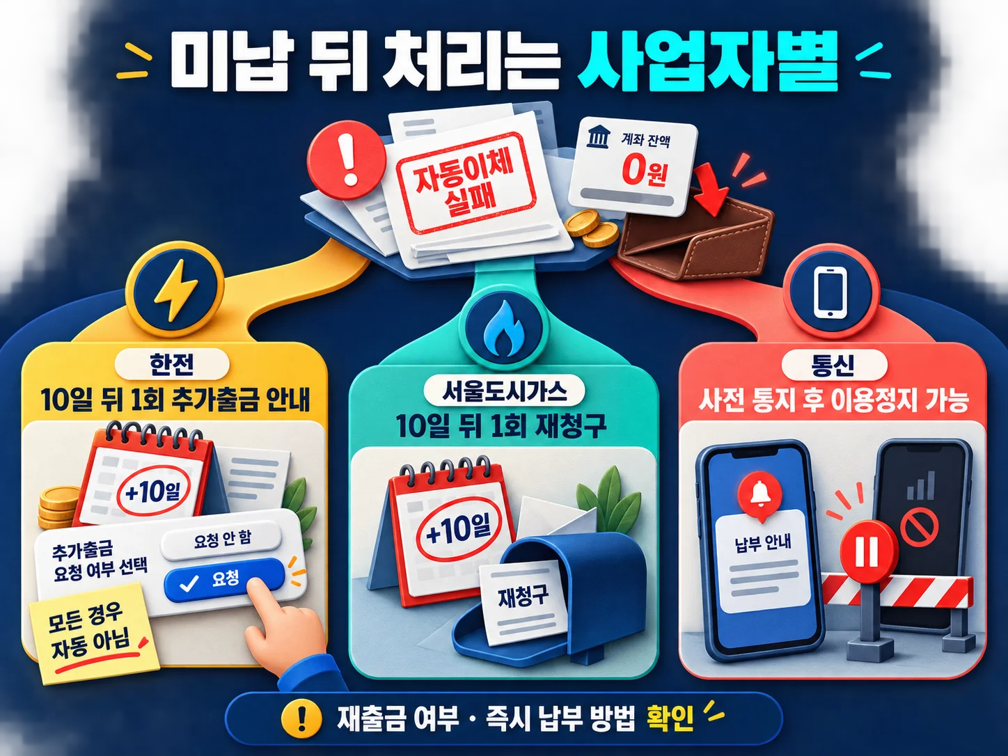 자동이체 미납 시 재출금과 이용정지 확인