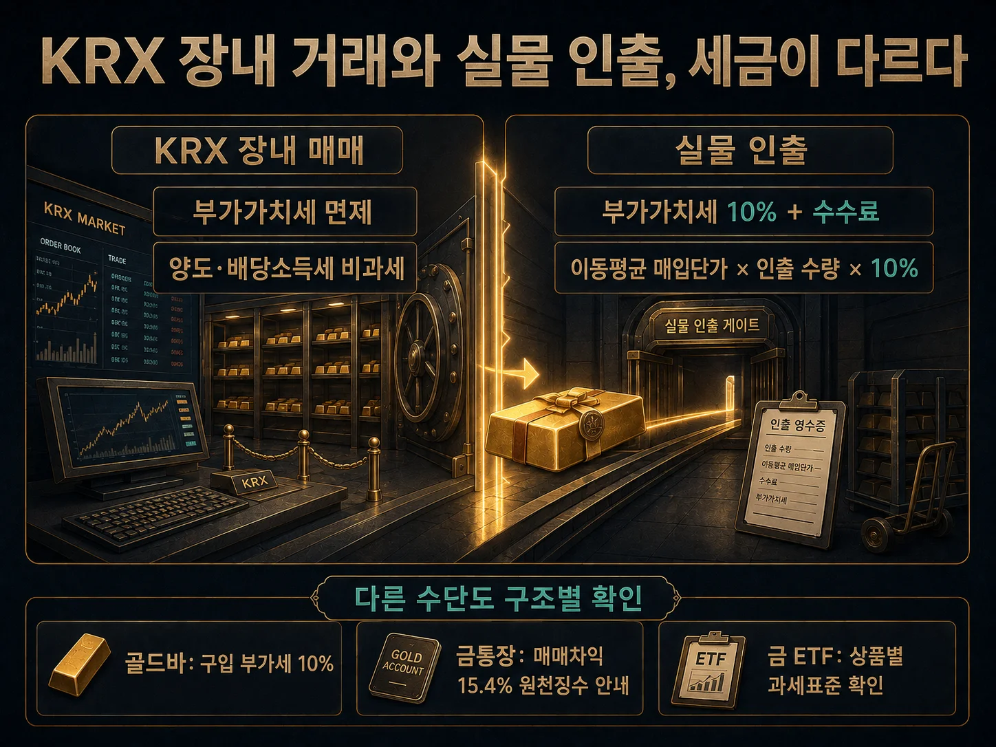 KRX 금시장 장내 거래와 실물 인출 세금 비교