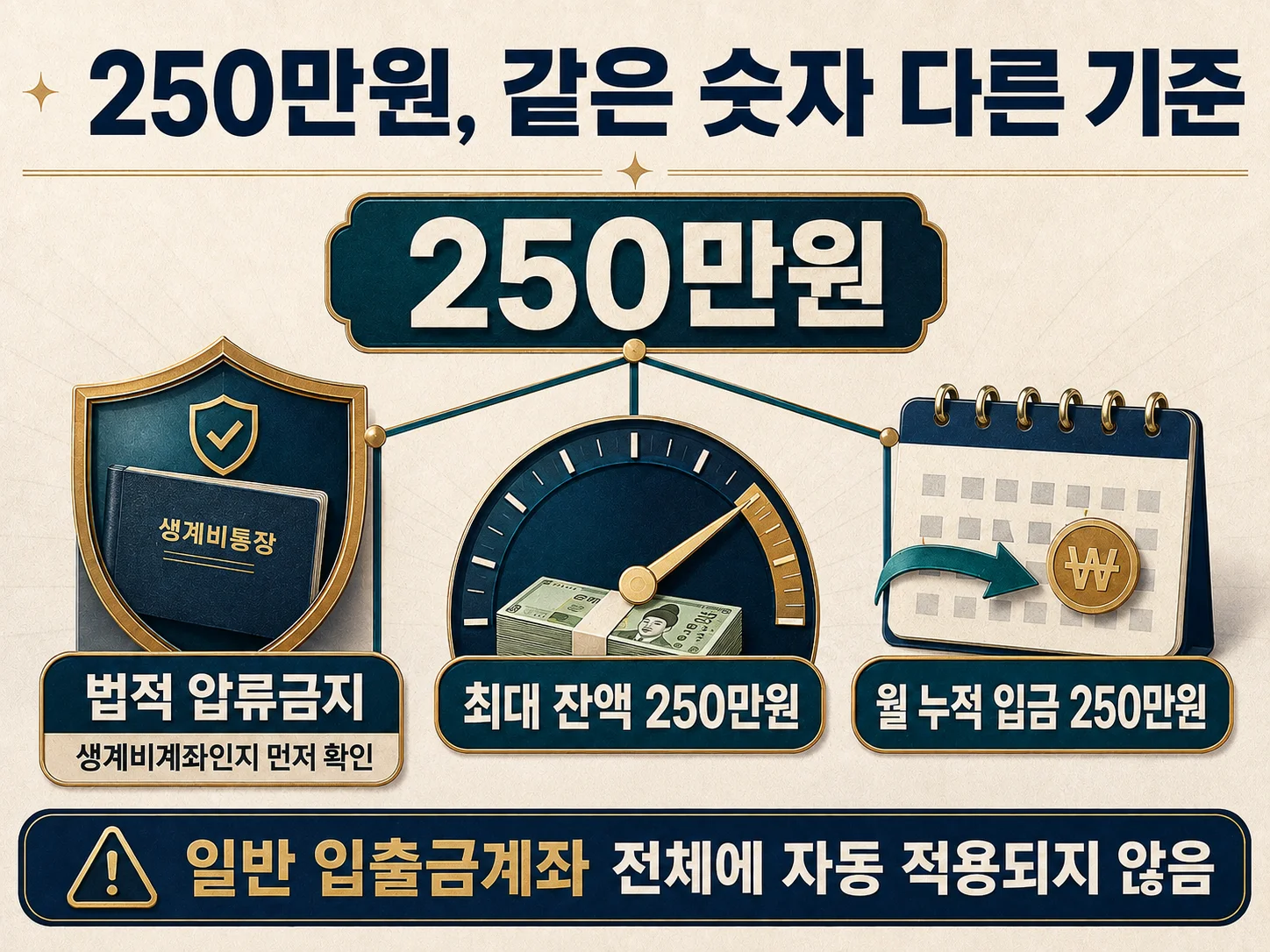 • 생계비계좌의 법적 압류금지와 250만원 잔액·월 입금 한도 구분