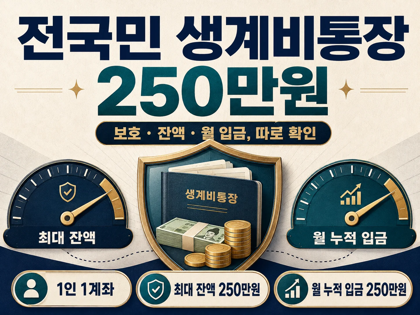 • 전국민 생계비통장 250만원 기준을 안내하는 대표 이미지
