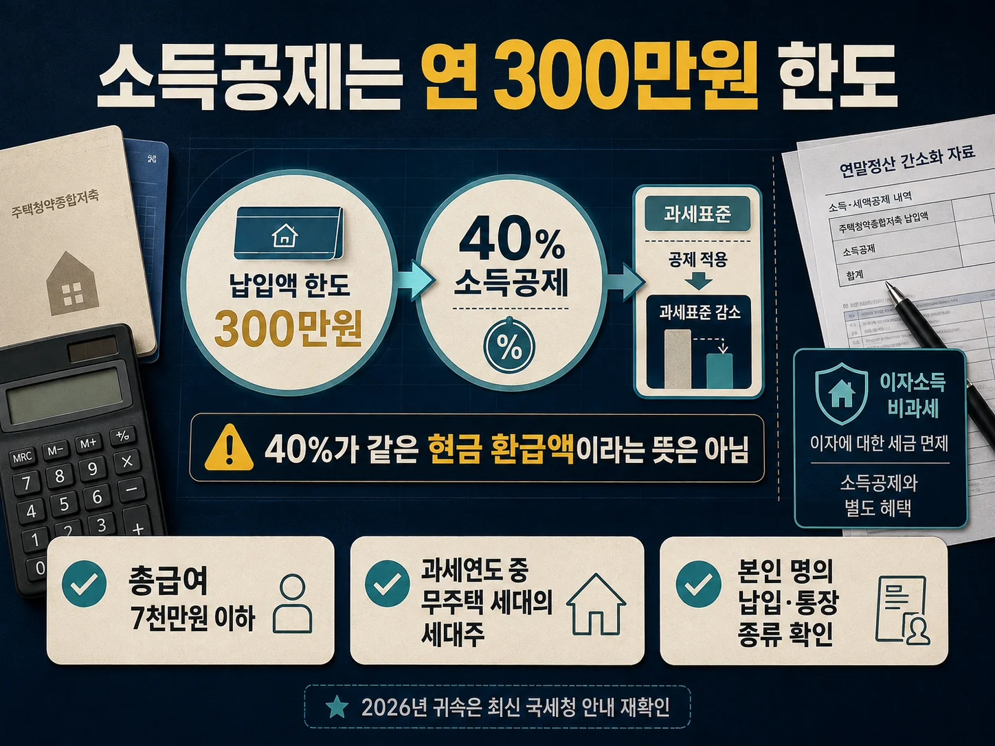 주택마련저축 소득공제 연 300만원 한도와 무주택 요건