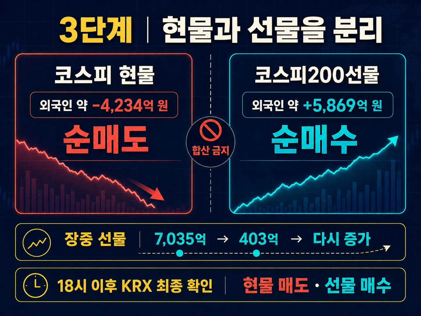 외국인 현물 수급과 코스피200선물 순매수 분리