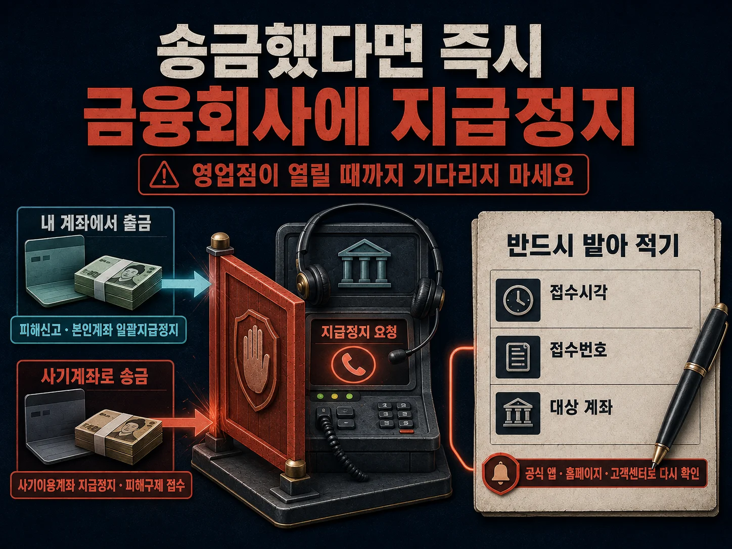 - 보이스피싱 피해금 계좌 지급정지 요청