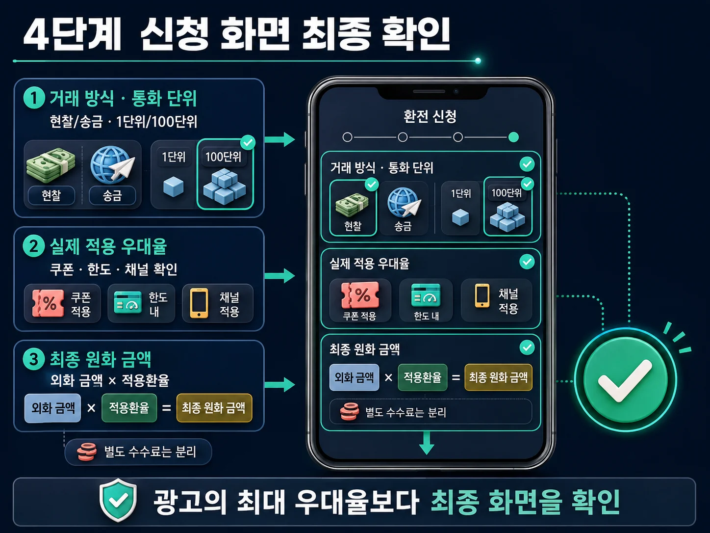 은행 앱에서 환전 우대율과 최종 원화 금액 확인