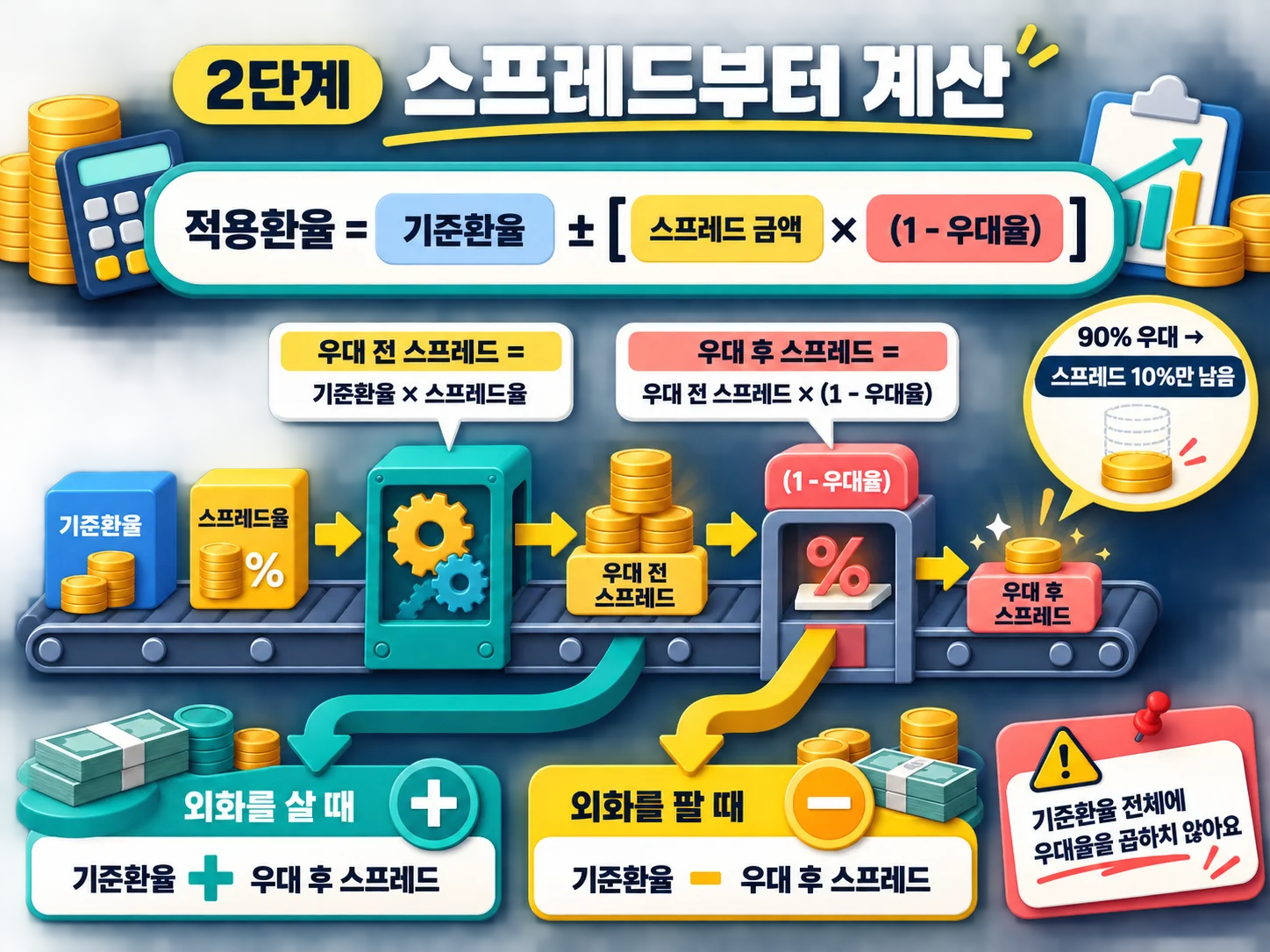 기준환율과 스프레드로 환율 우대 계산하는 공식