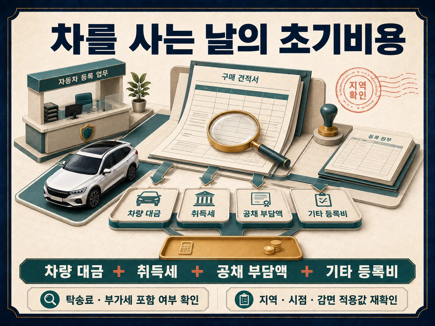 하이브리드차 초기비용의 차량 대금·취득세·등록비 계산 항목