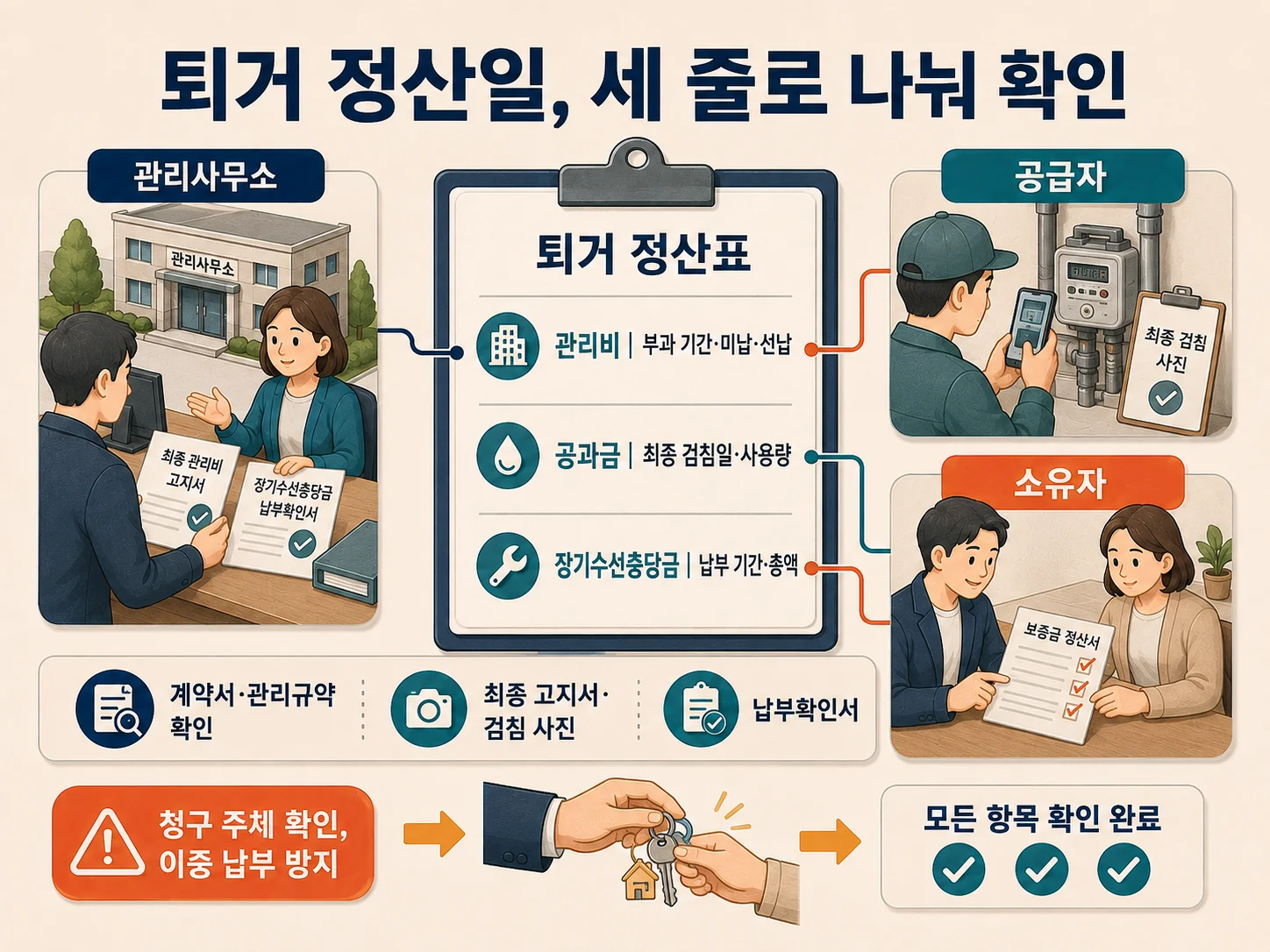 퇴거 정산표로 관리비 공과금 장기수선충당금을 분리 확인