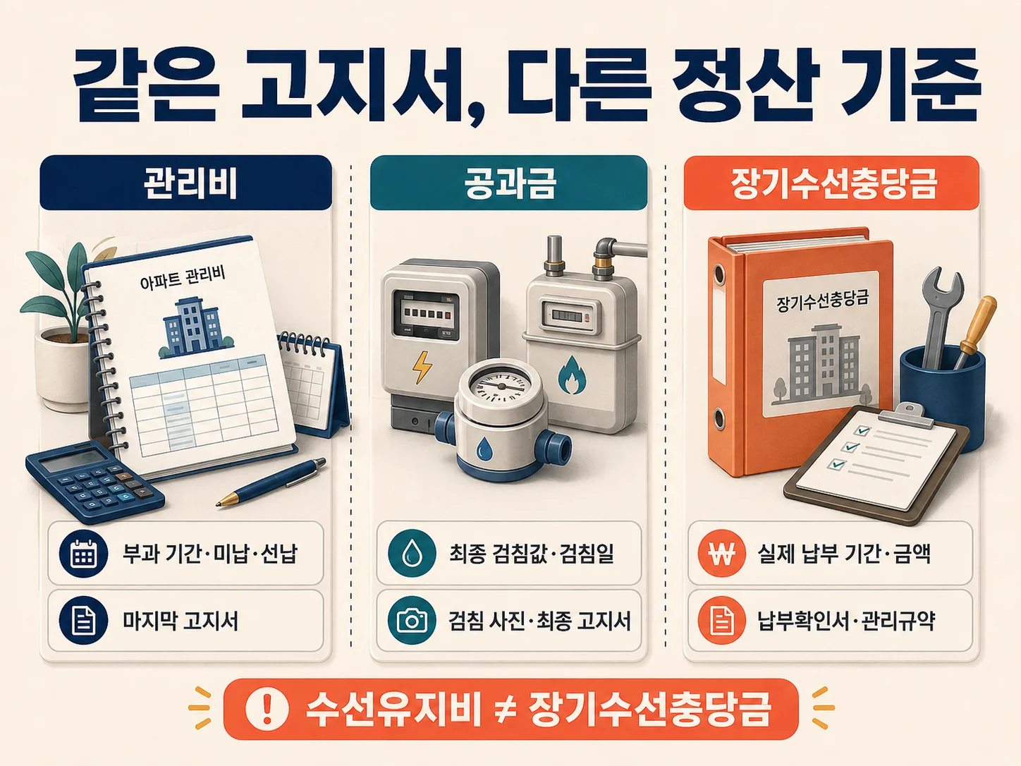 관리비 공과금 장기수선충당금의 정산 기준 비교