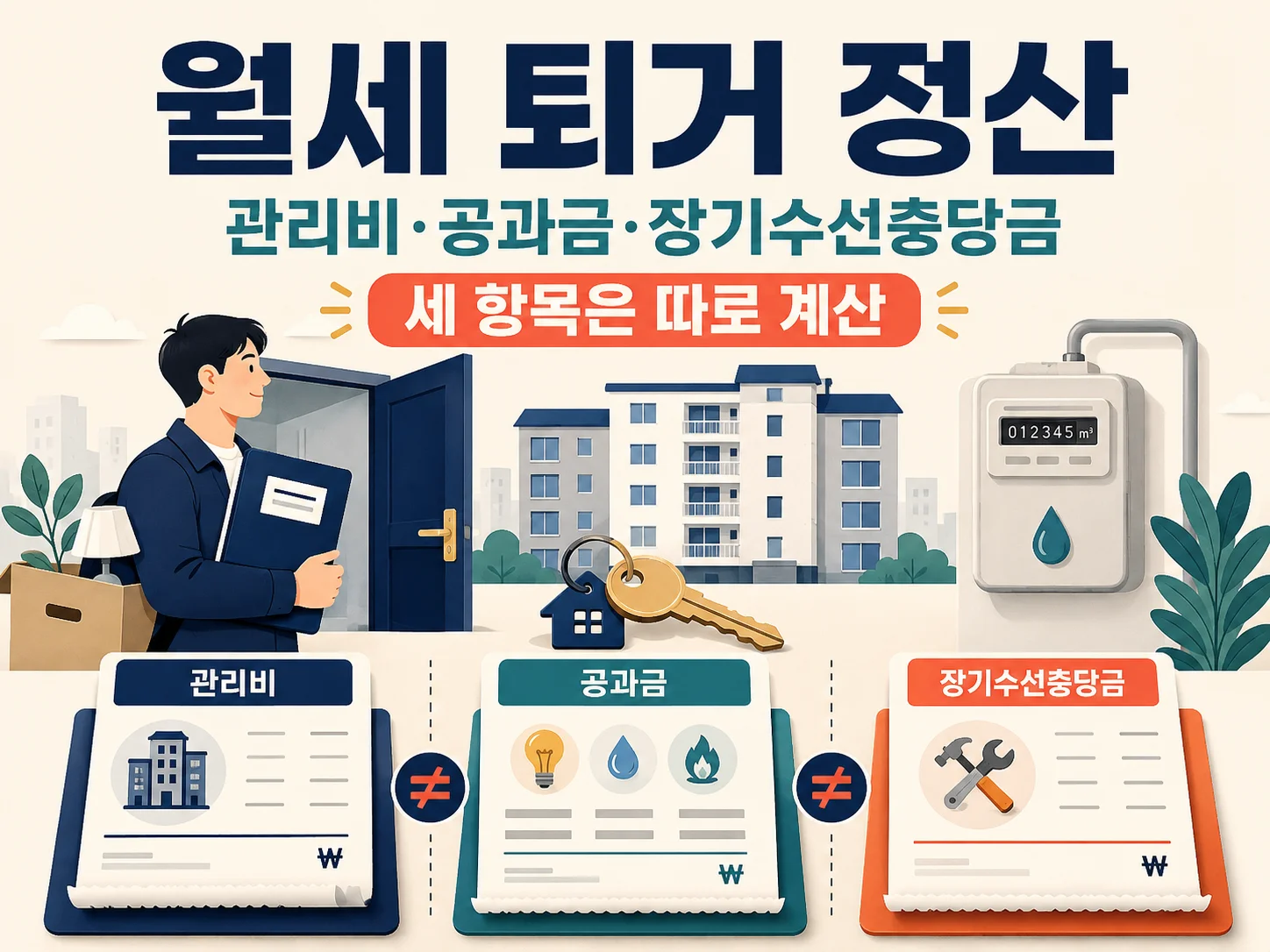 월세 퇴거 정산 시 관리비·공과금·장기수선충당금을 구분하는 안내