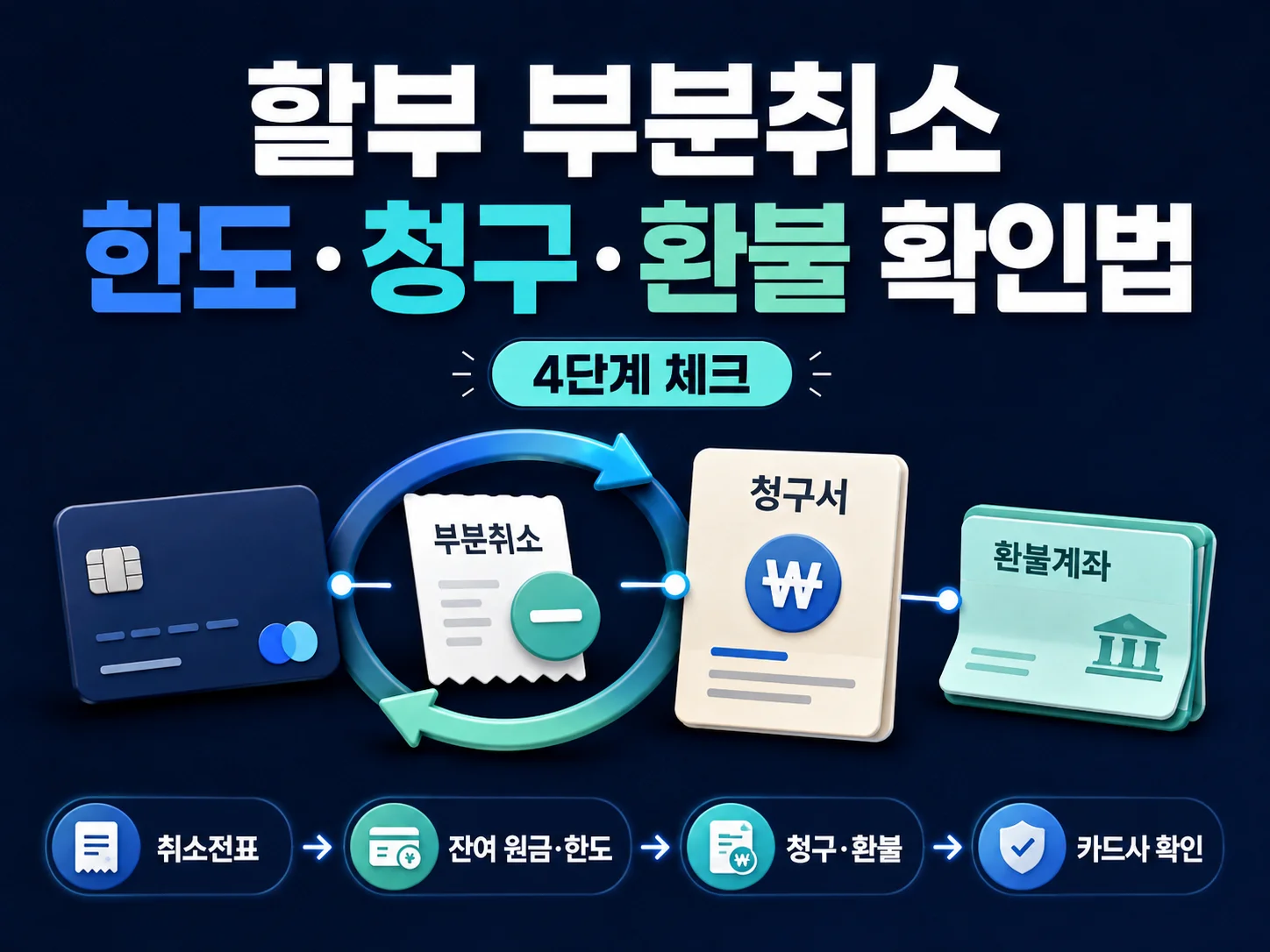 카드 할부 부분취소 뒤 한도·청구·환불 확인 흐름.
