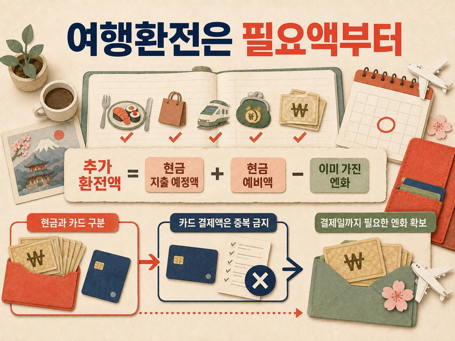 여행환전 필요액과 환전수수료를 계산하는 여행 예산