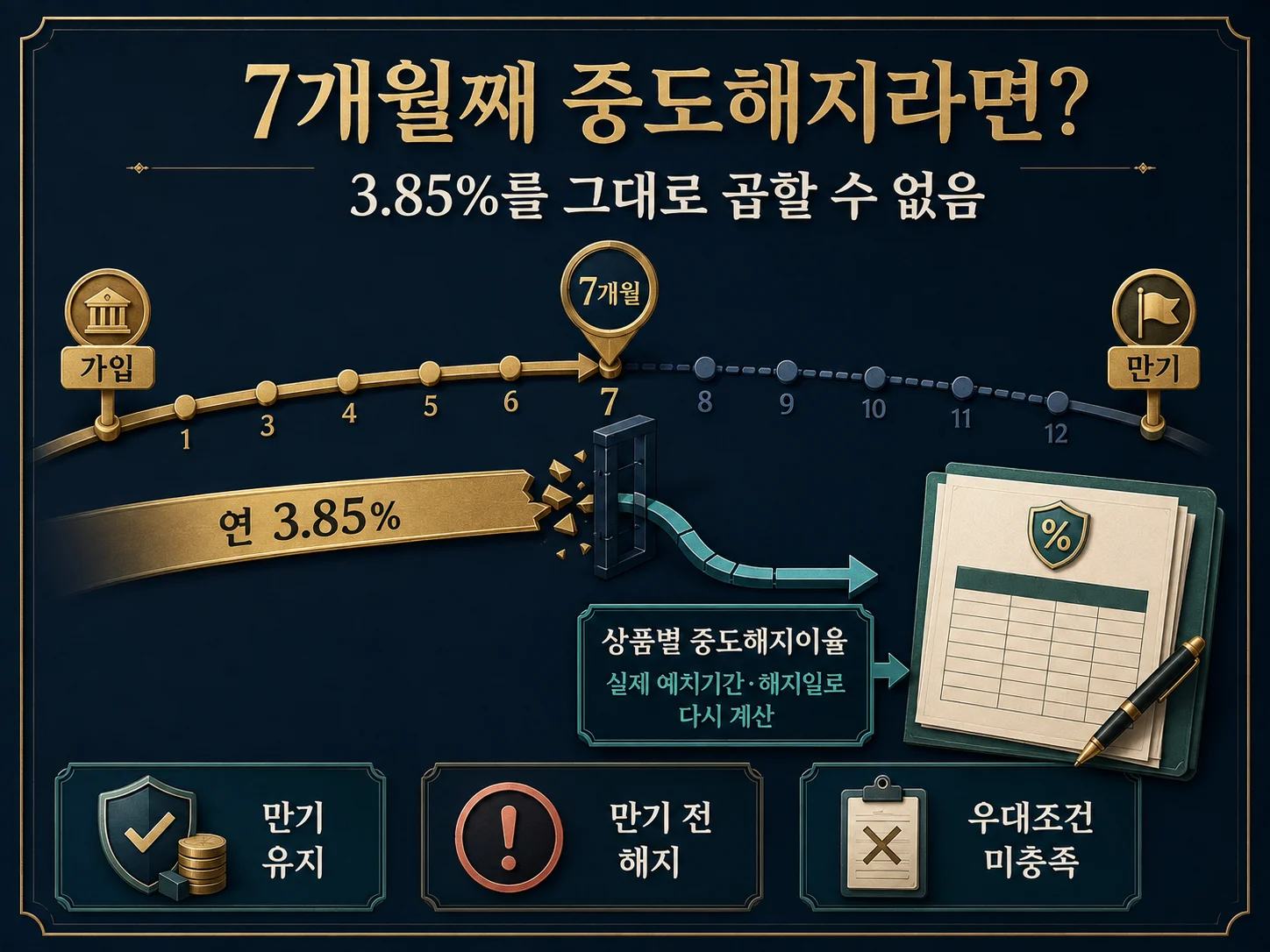 정기예금 중도해지이율과 실제 예치기간 확인