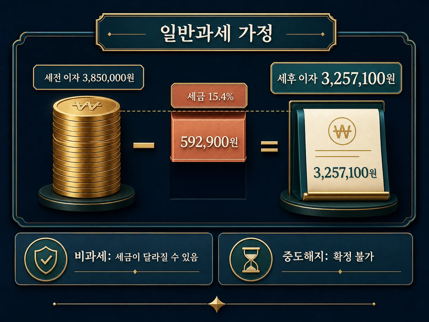 정기예금 이자 일반과세 15.4% 적용 세후 이자