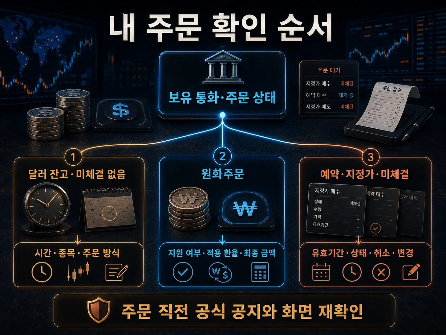 • 달러 잔고와 미체결 주문 상태별 해외주식 확인 순서 이미지
