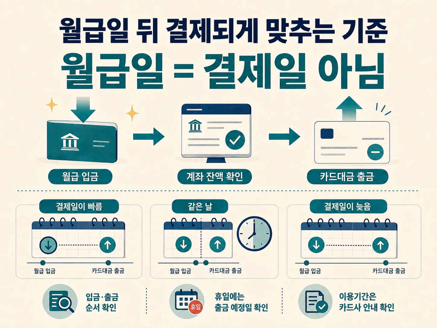 월급일 이후 신용카드 결제일을 맞추는 현금 흐름 기준