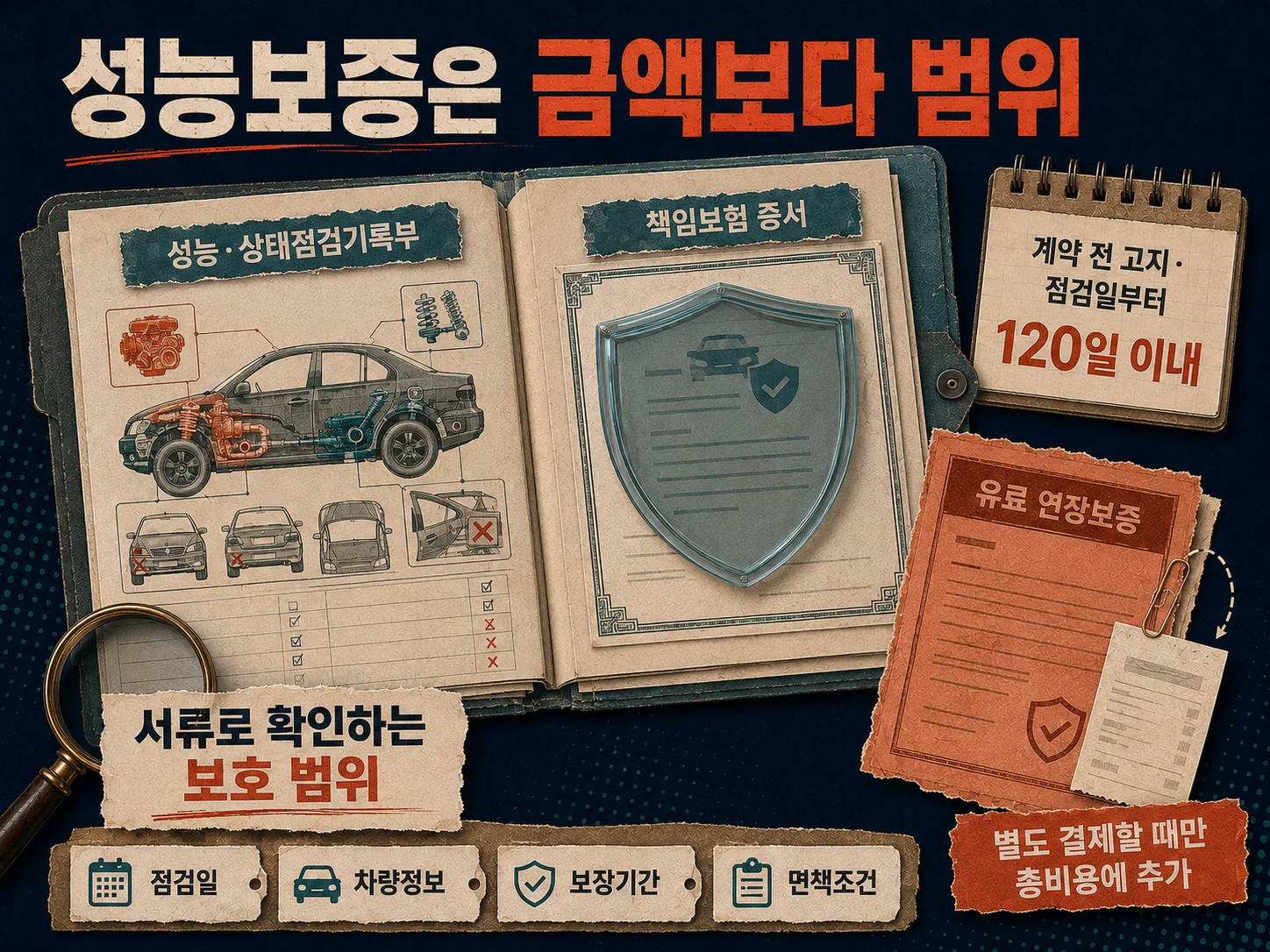 중고차 성능보증의 성능상태점검기록부와 책임보험 증서 확인 항목