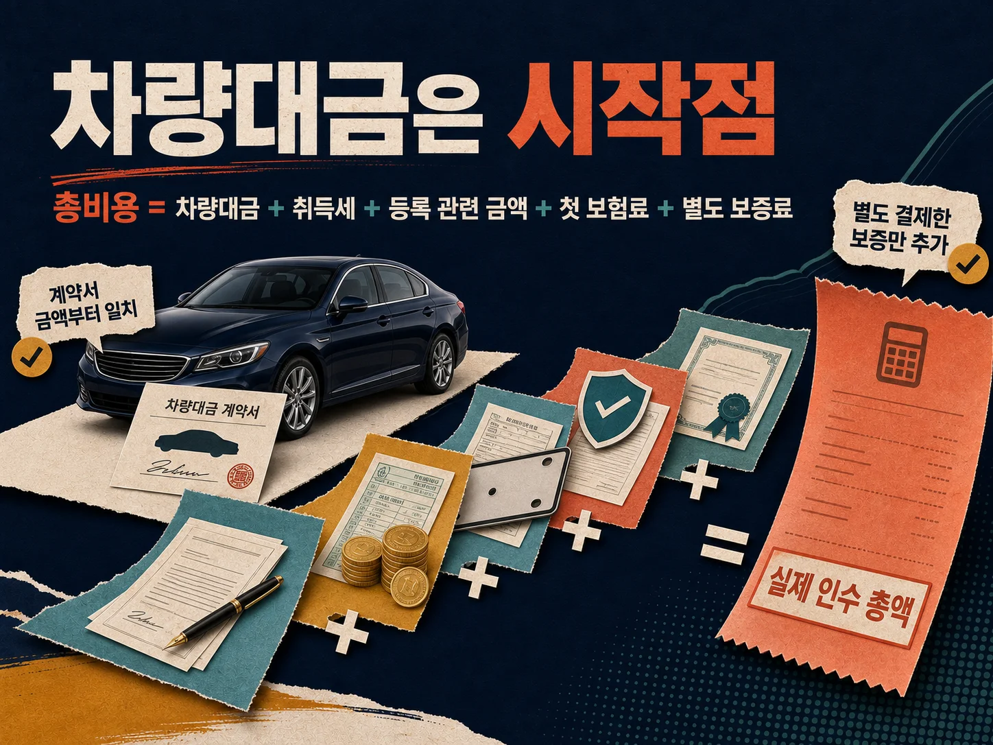 중고차 구매 총비용의 차량대금·취득세·이전등록비·보험료 항목 정리
