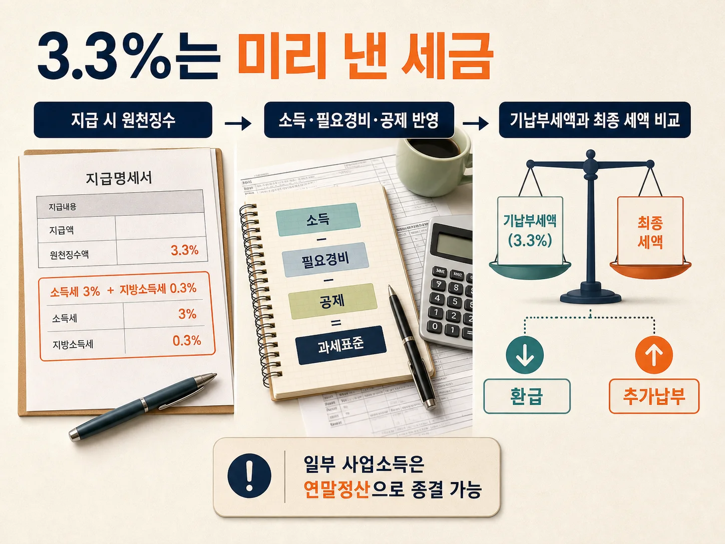 3.3% 원천징수는 사업소득세를 미리 낸 기납부세액이라는 안내