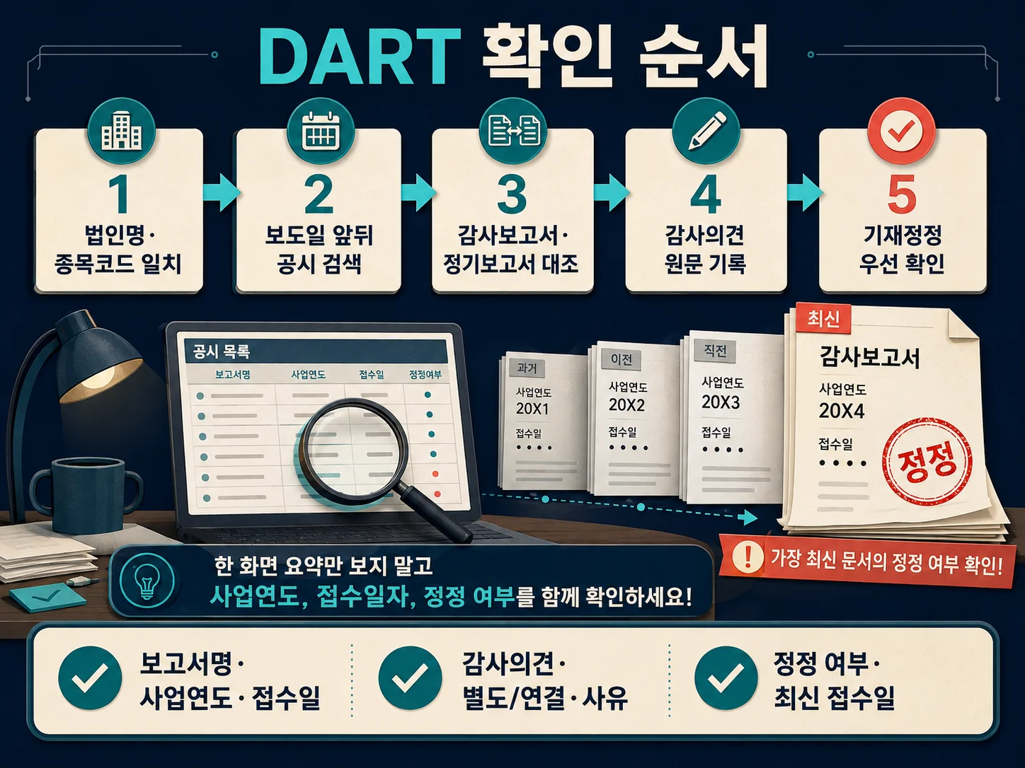DART 감사의견과 정정공시 원문 확인 절차