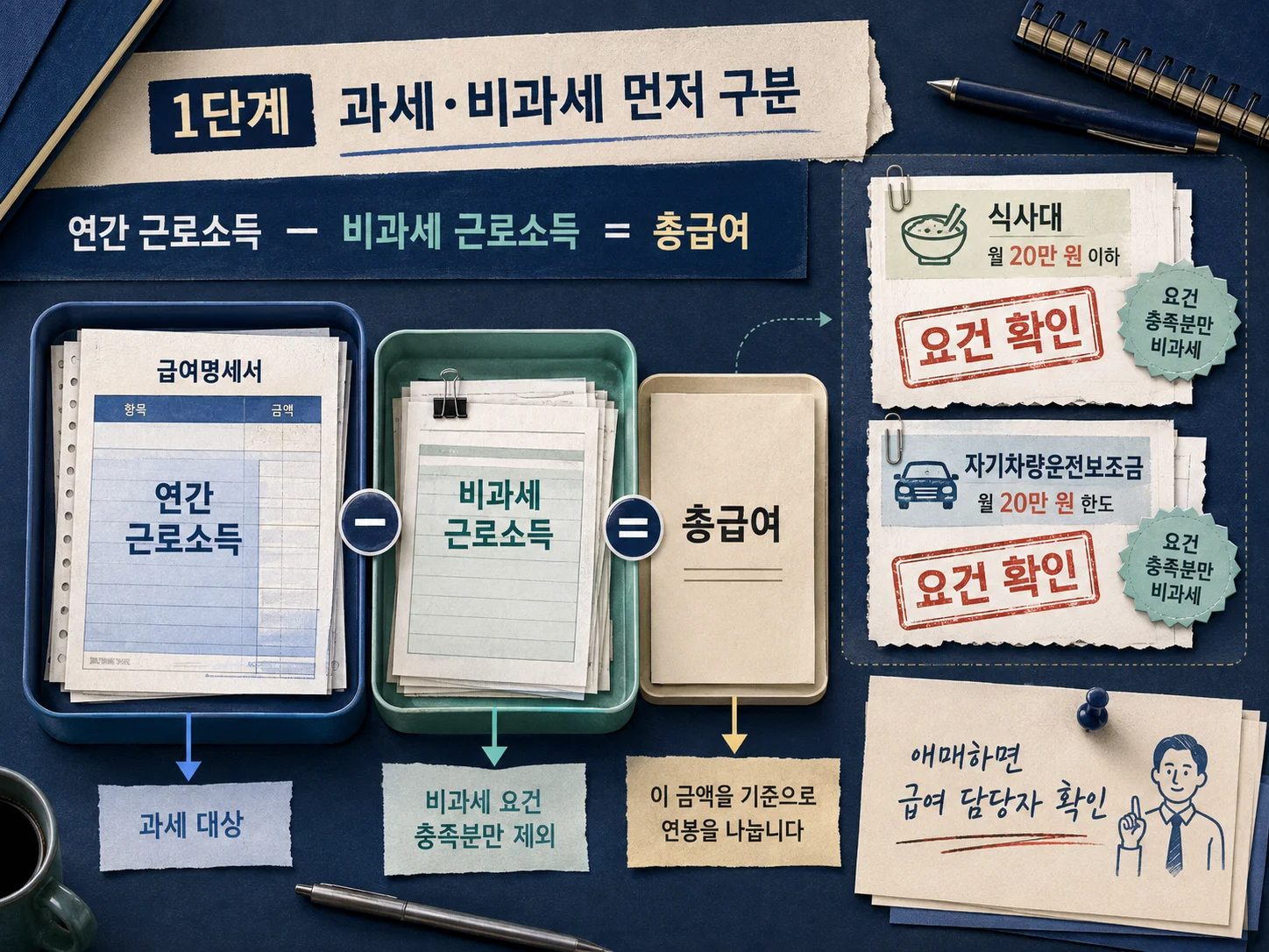 연봉 실수령액 계산을 위한 과세급여와 비과세 급여 구분