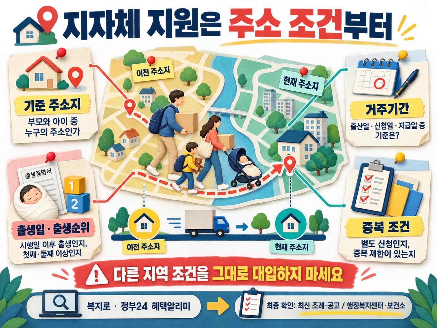 지자체 출산축하금의 주소지와 거주기간 확인 항목 이미지.