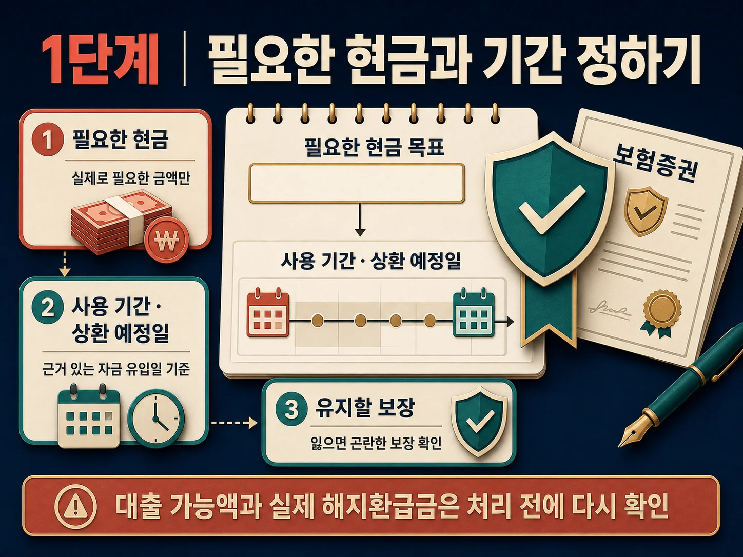 보험계약대출 전 필요한 현금과 상환 예정일을 정리하는 기준
