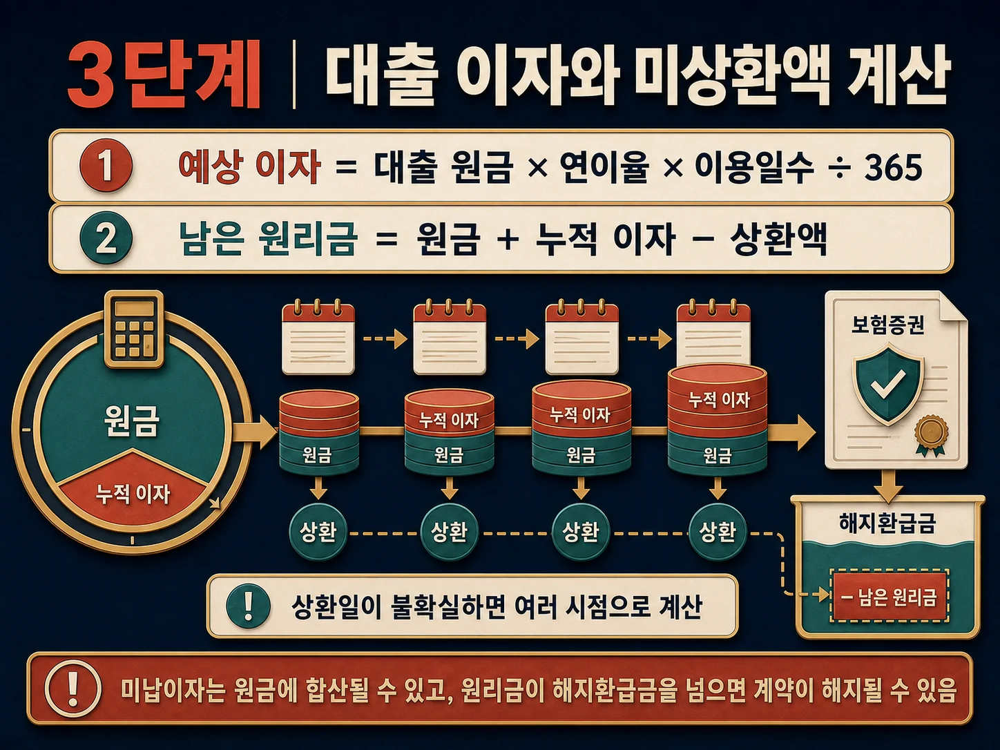 보험계약대출 이자와 미상환 원리금을 계산하는 기준