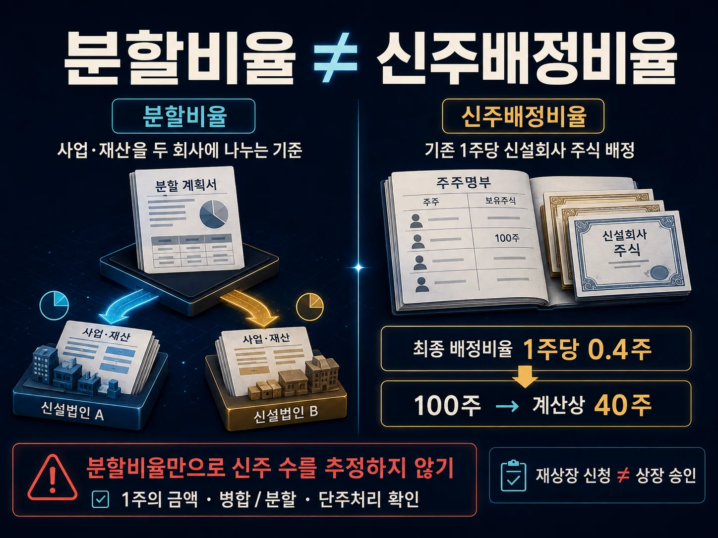인적분할 분할비율과 신주배정비율 확인 항목