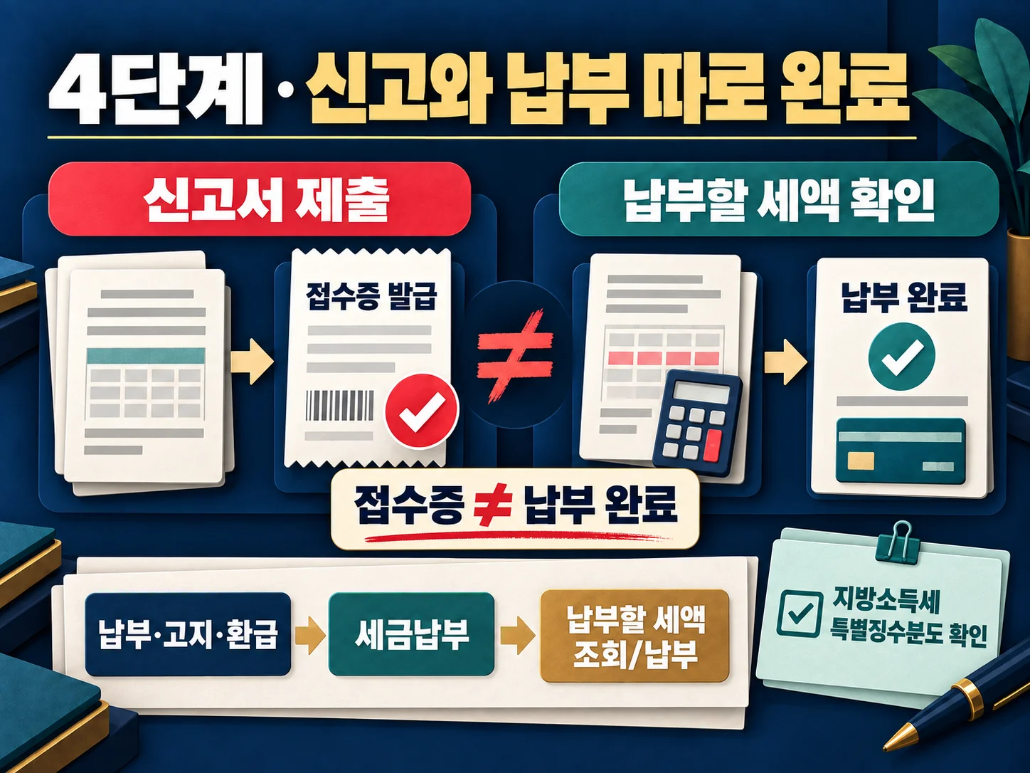 원천세 신고 접수증과 세금 납부 결과 확인