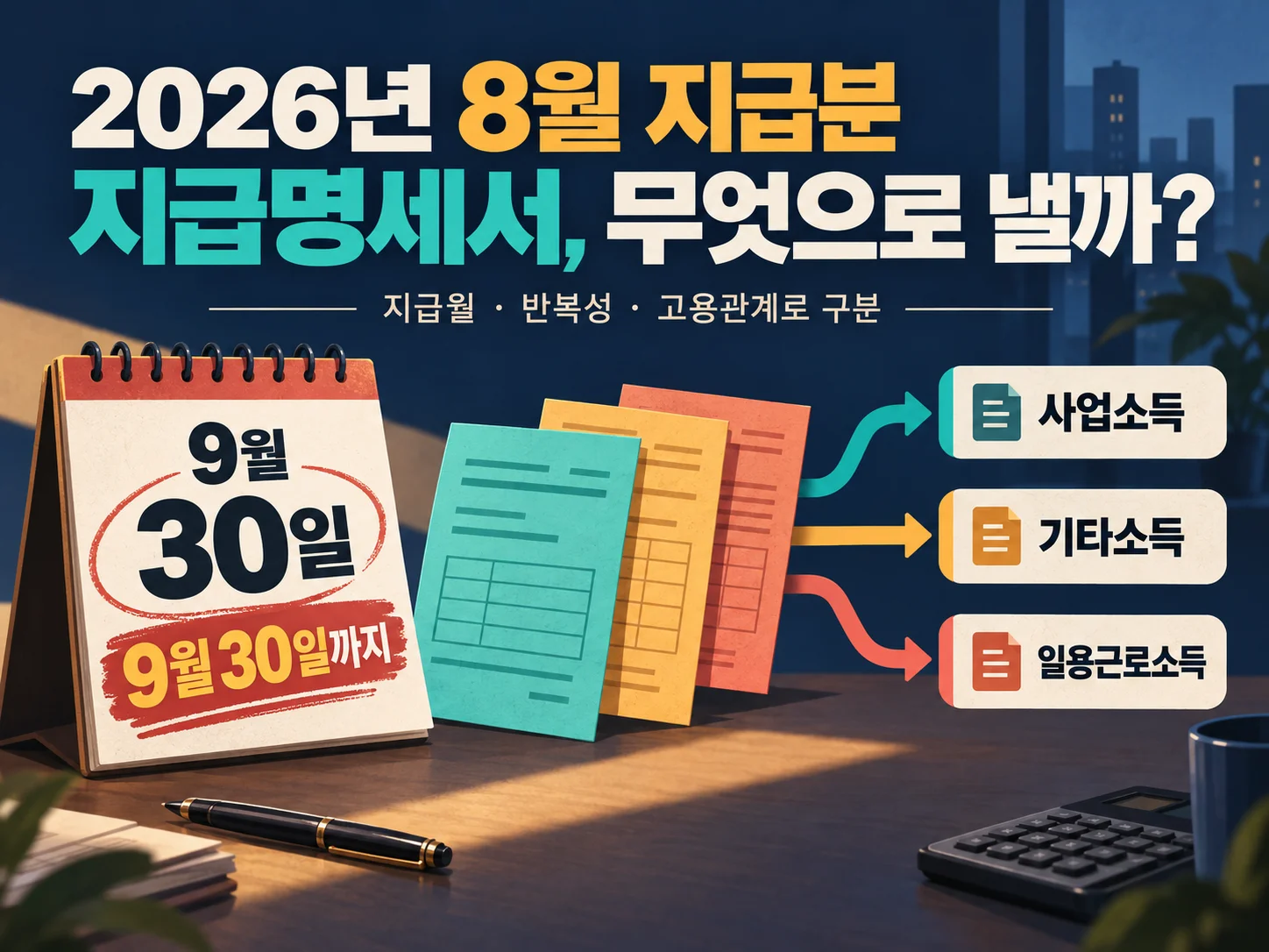 8월 지급분 간이지급명세서와 소득 구분 안내 배너