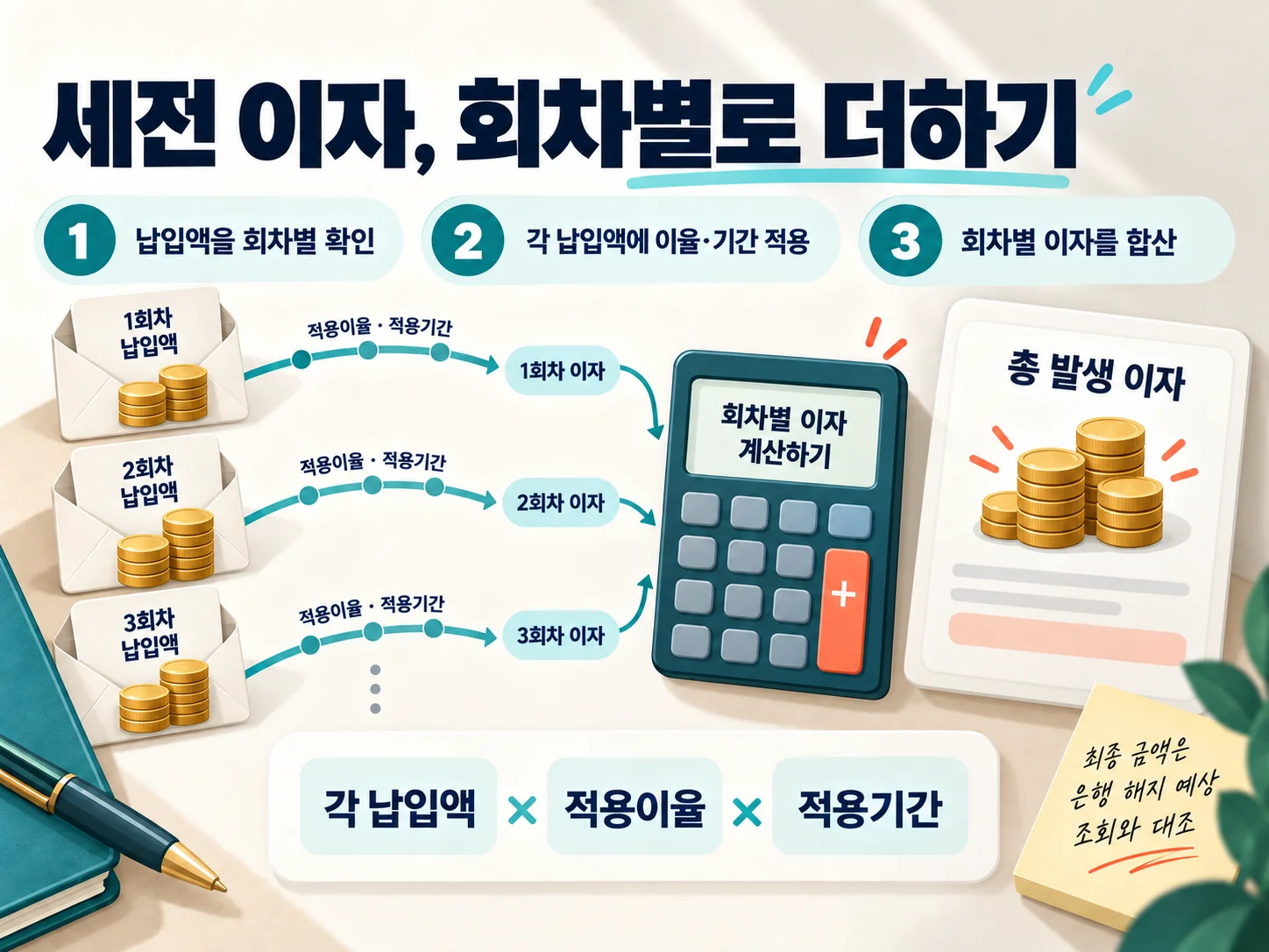 납입금액별 중도해지이율로 세전 이자 계산