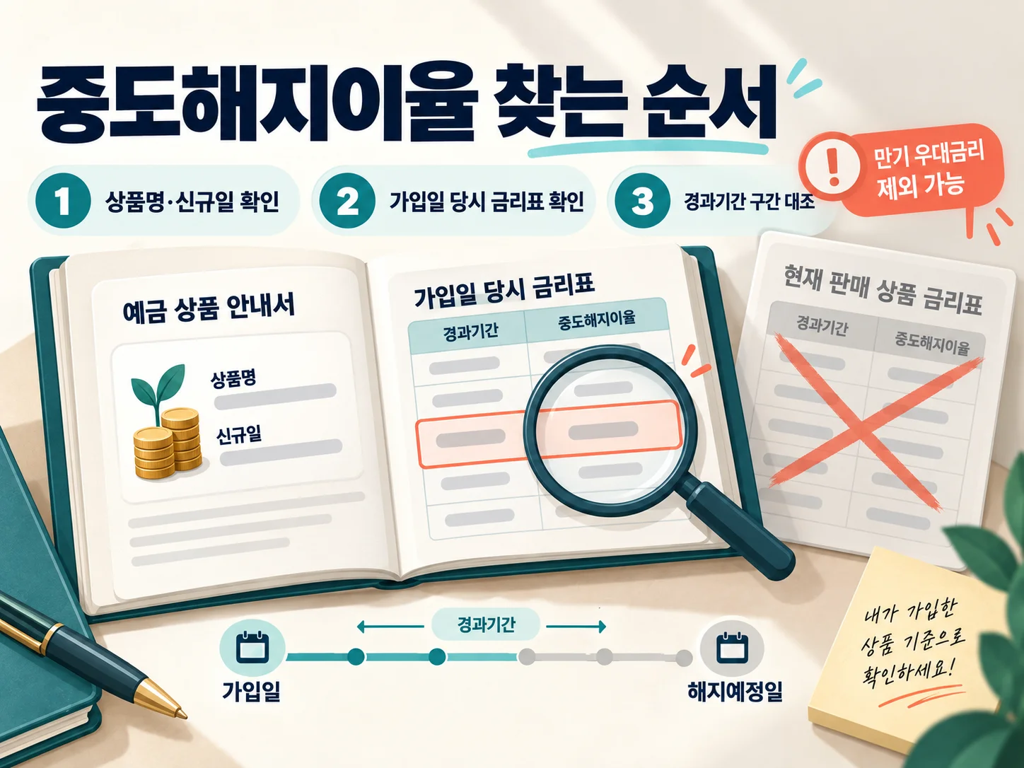 가입일 당시 상품설명서에서 적금 중도해지이율 확인