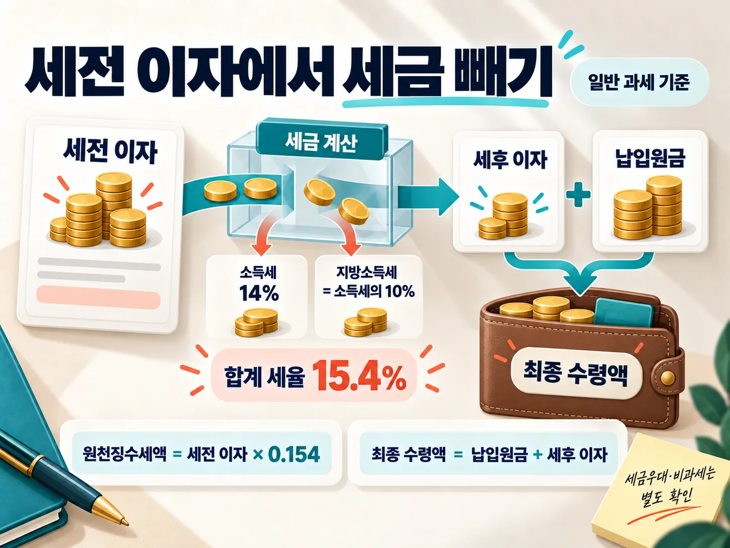적금 세전 이자에 원천징수세율 15.4% 적용