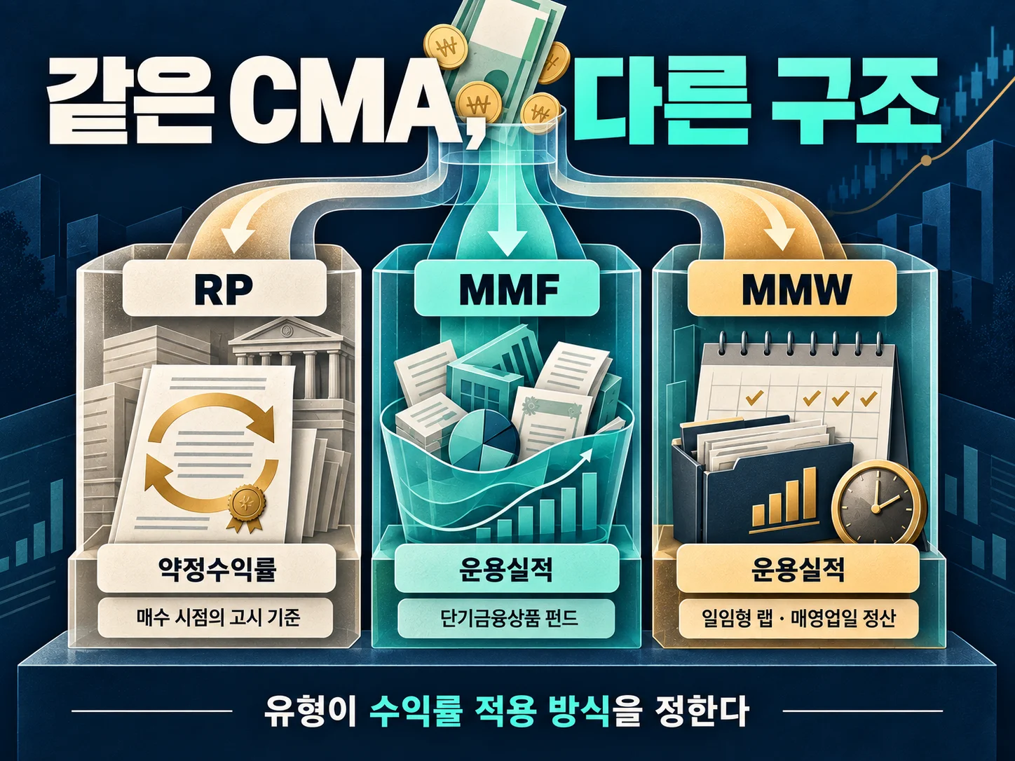 CMA RP형 약정수익률과 MMF·MMW형 실적배당 구조 비교