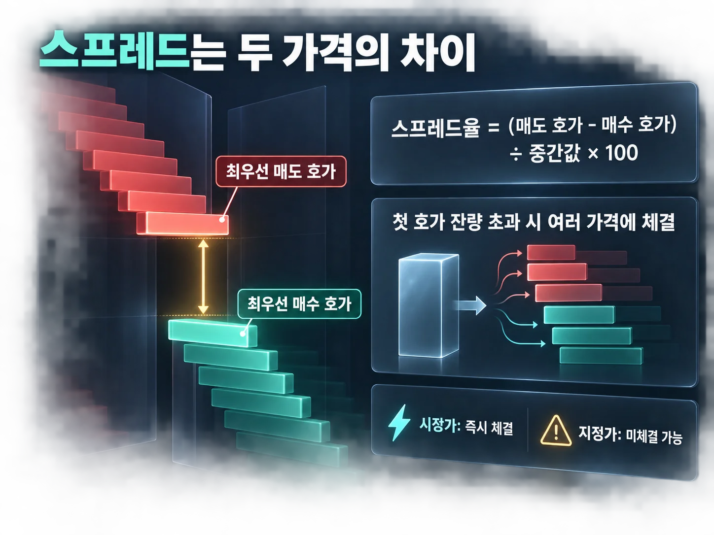 암호화폐 호가창의 최우선 매도·매수 가격과 스프레드 비용 계산