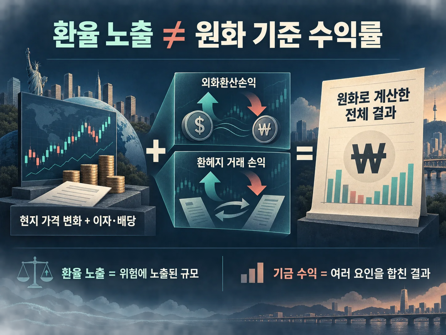환율 노출과 원화 기준 기금 수익률을 비교하는 이미지