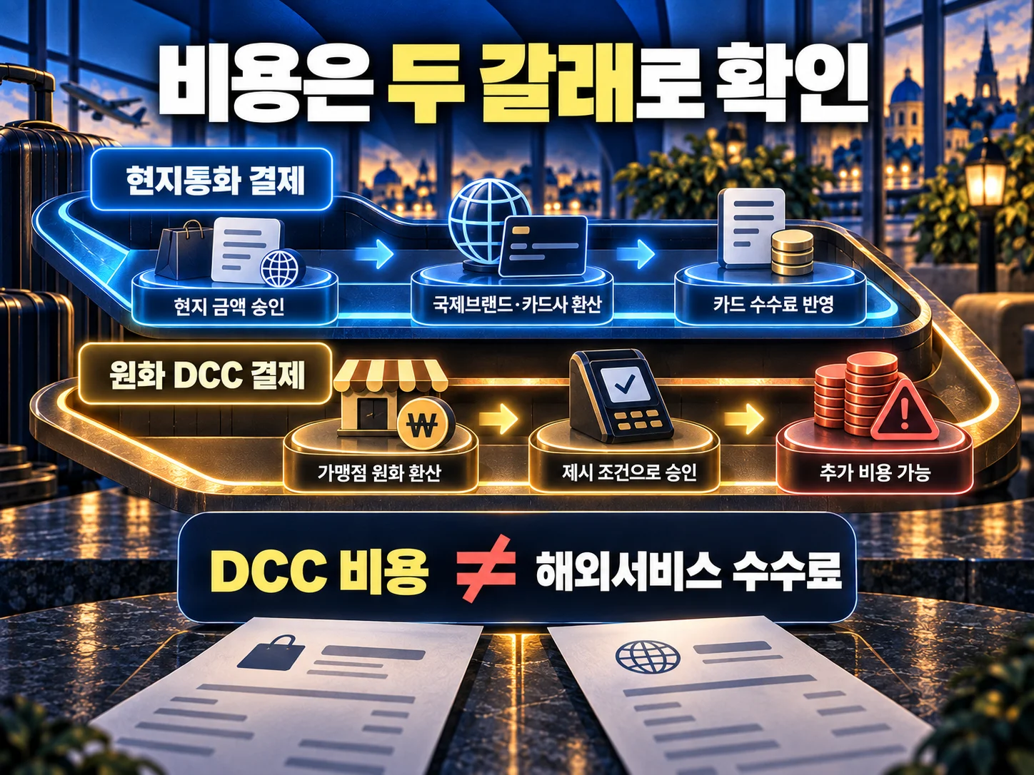 DCC 추가 수수료와 카드 해외서비스 수수료를 구분하는 비용 흐름