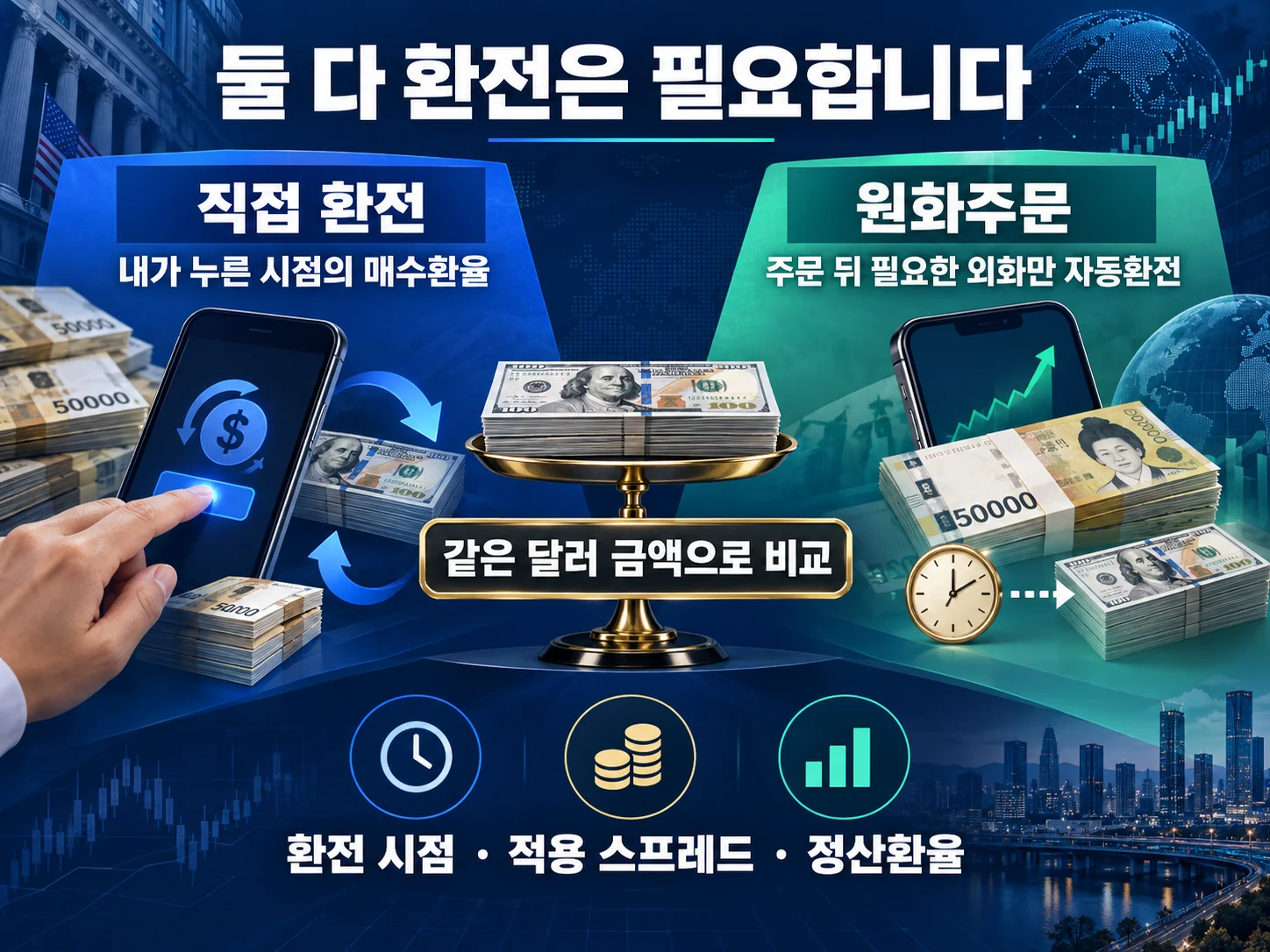 원화주문과 직접 환전의 환율·스프레드 비교