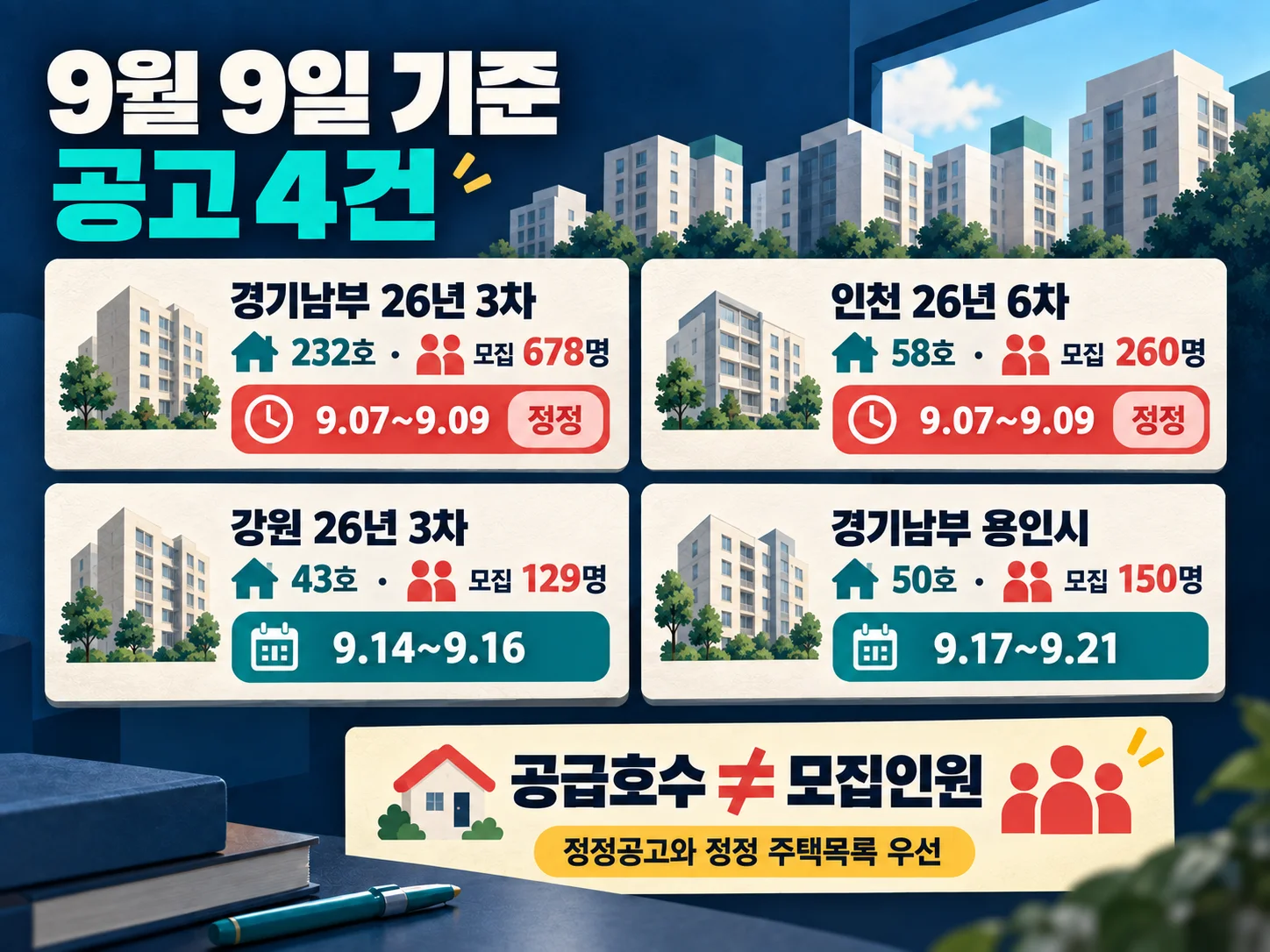 청년 매입임대 4건의 지역별 공급호수와 모집인원 비교